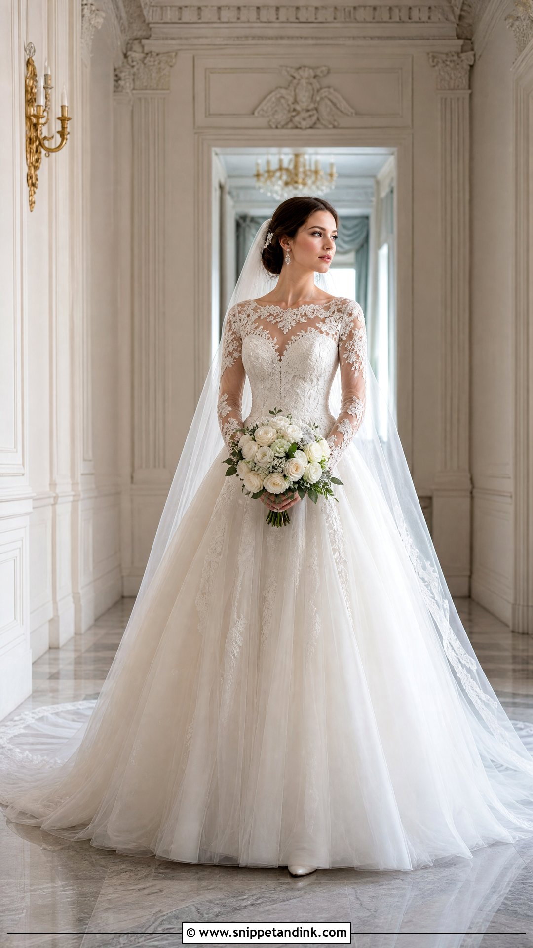 Lace Long Sleeve Princess Wedding Dress - Snippet and Ink - 20 Princess Style Wedding Dress Ideas