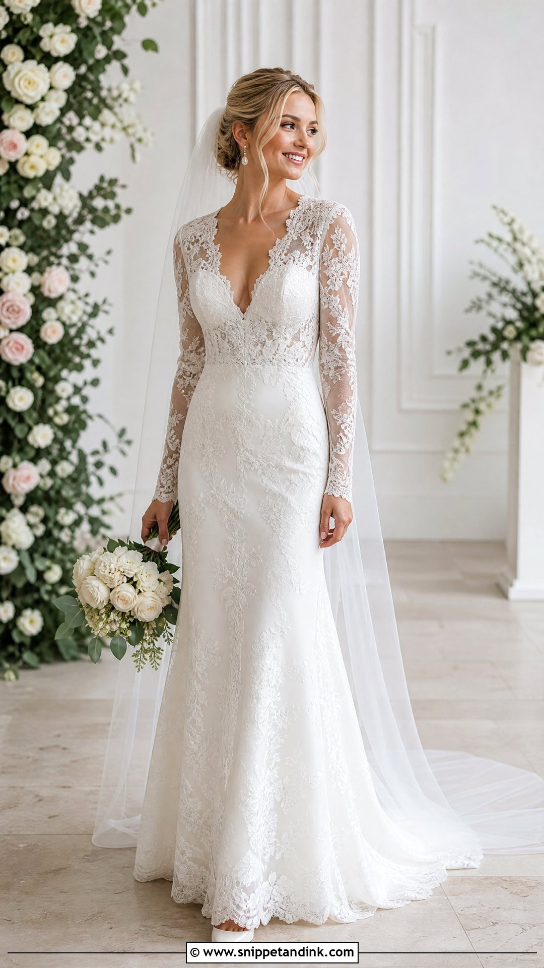 Lace Long Sleeve Wedding Dress - Snippet and Ink - 20 Petite Bride Wedding Dress Ideas
