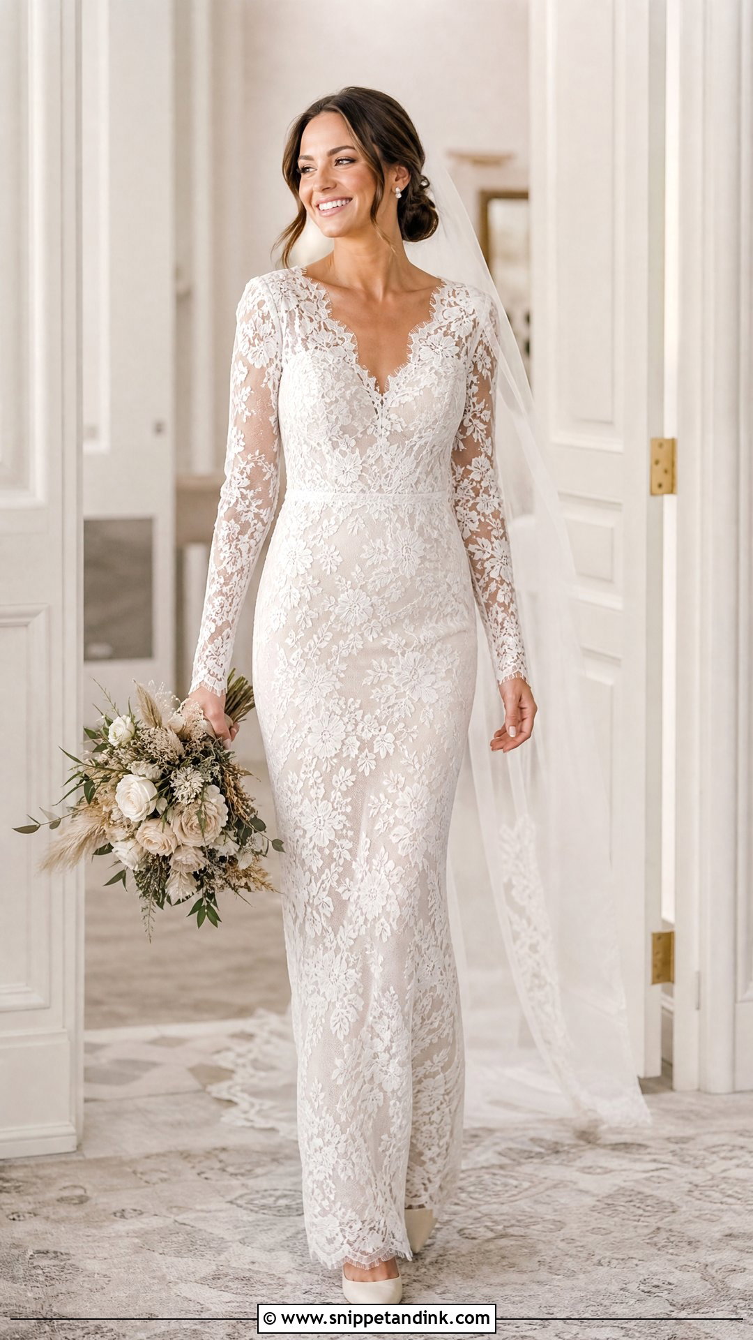Lace Long Sleeve Wedding Dress Outfit - Snippet and Ink - 25 Wedding Day Outfit Ideas