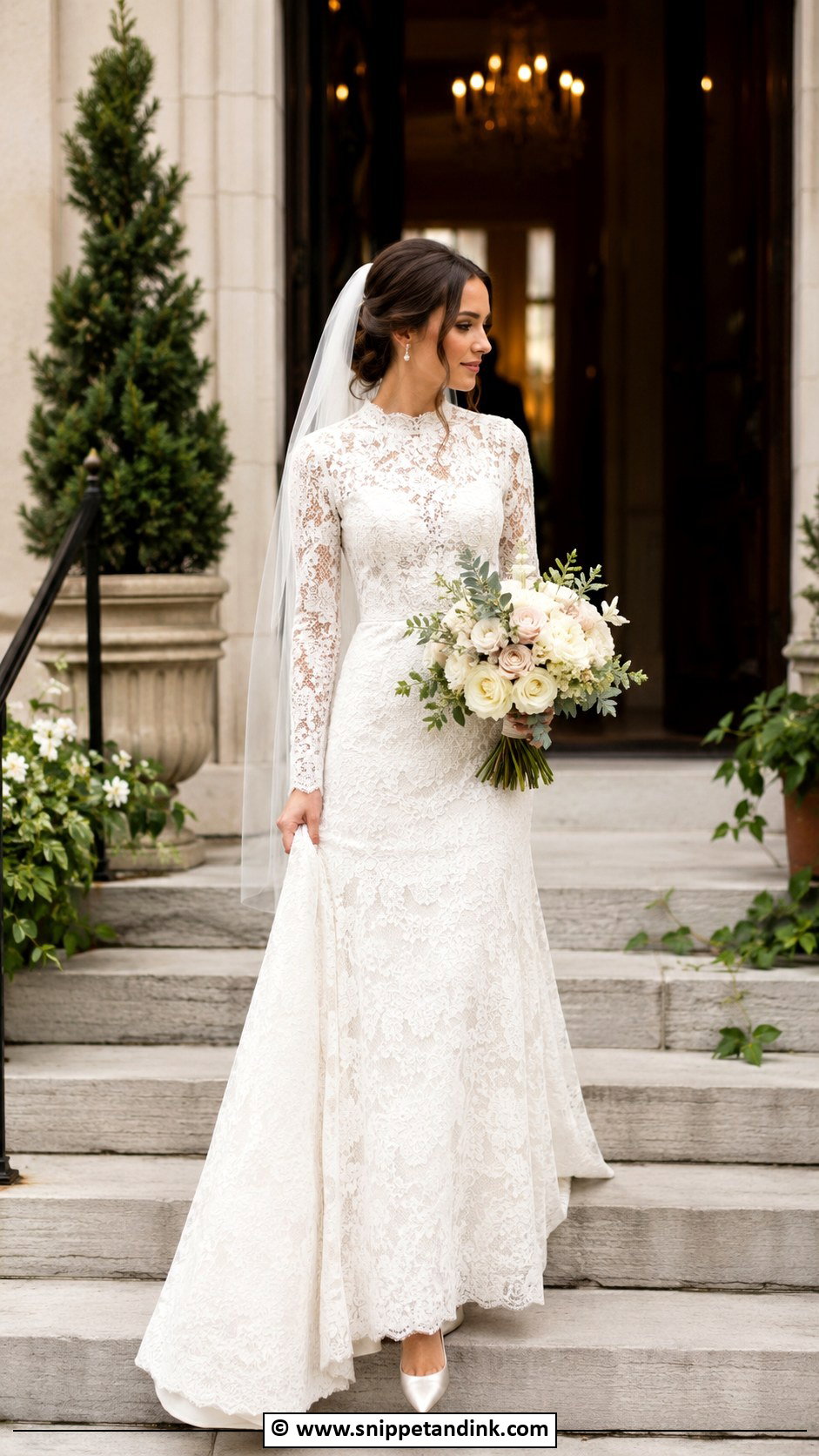Lace Long Sleeve Wedding Dress Outfit - Snippet and Ink - 25 Bride Wedding Outfits