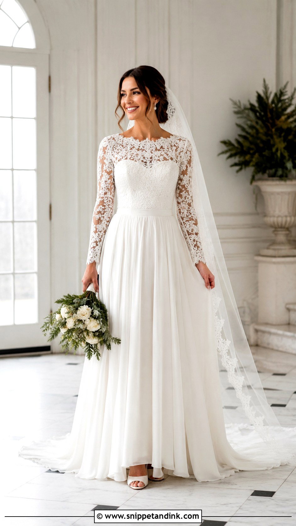 Lace Long Sleeve Winter Bridal Dress - Snippet and Ink - 25 Winter Bridal Dress Ideas
