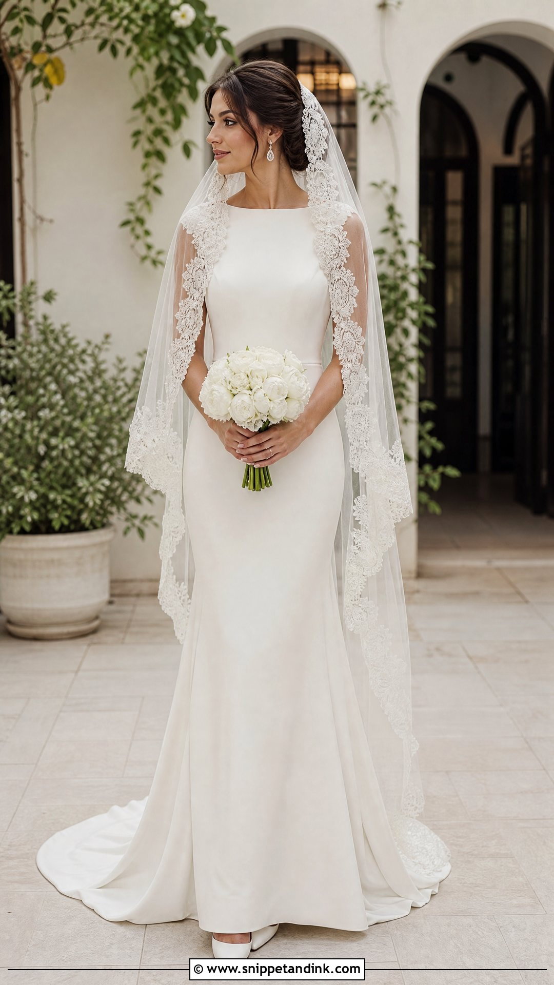 Lace Mantilla Veil With Fitted Wedding Dress - Snippet and Ink - 20 Veiled Bride Ideas