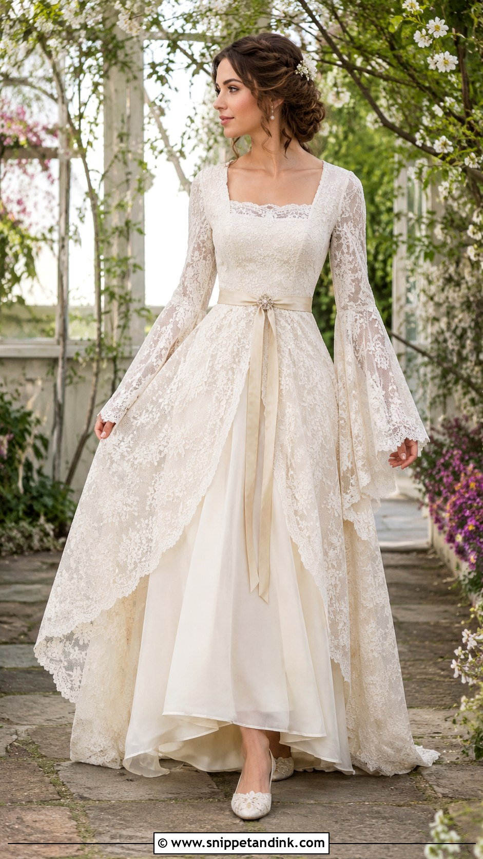 Lace Medieval Wedding Dress With Layered Skirt - Snippet and Ink - 20 Medieval Style Wedding Dress Ideas
