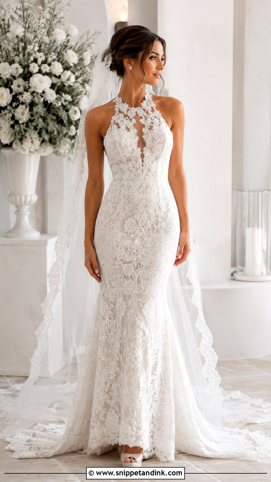 Lace Mermaid Halter Wedding Dress - Snippet and Ink - 20 Wedding Dresses Halter Top
