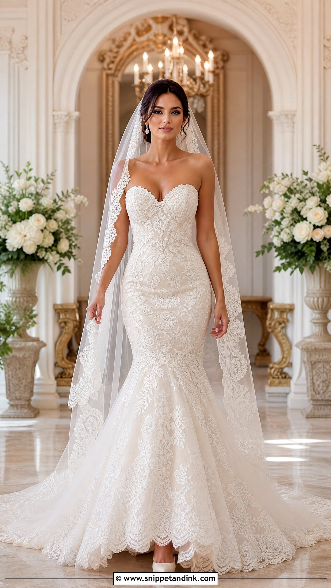 Lace Mermaid Strapless Wedding Gown - Snippet and Ink - 20 Strapless Wedding Gown Ideas