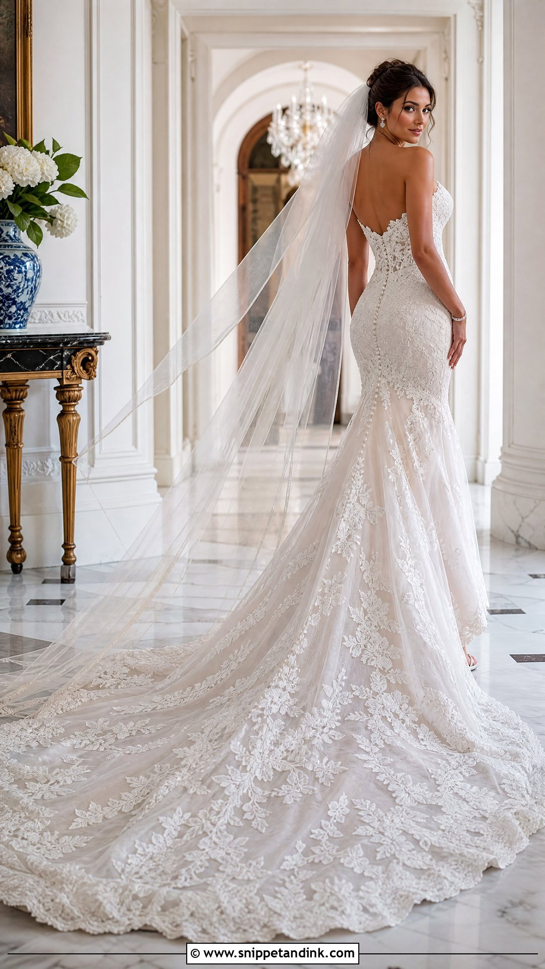 Lace Mermaid Wedding Dress With Cathedral Train - Snippet and Ink - 20 Wedding Dresses with Long Trains