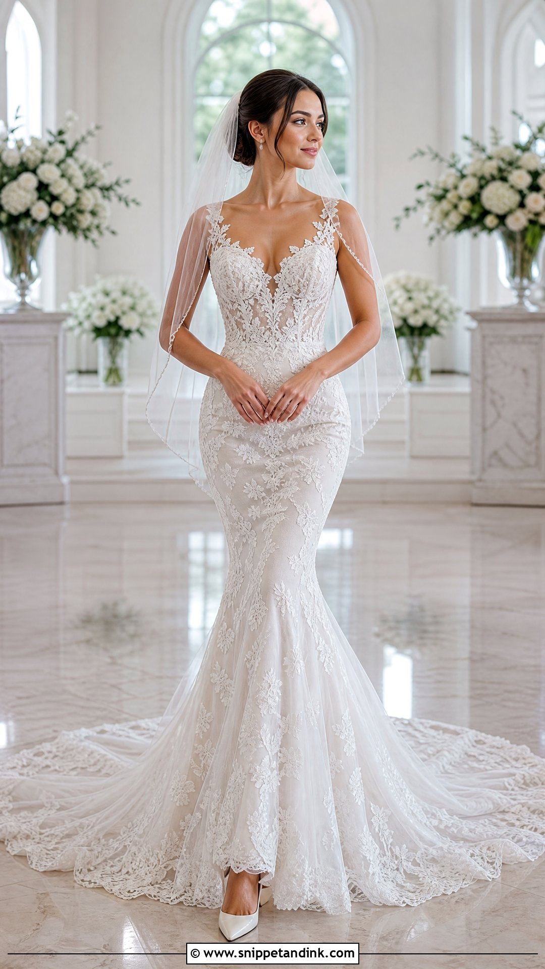 Lace Mermaid Wedding Dress With Chapel Train - Snippet and Ink - 25 Wedding Dress with Train Ideas