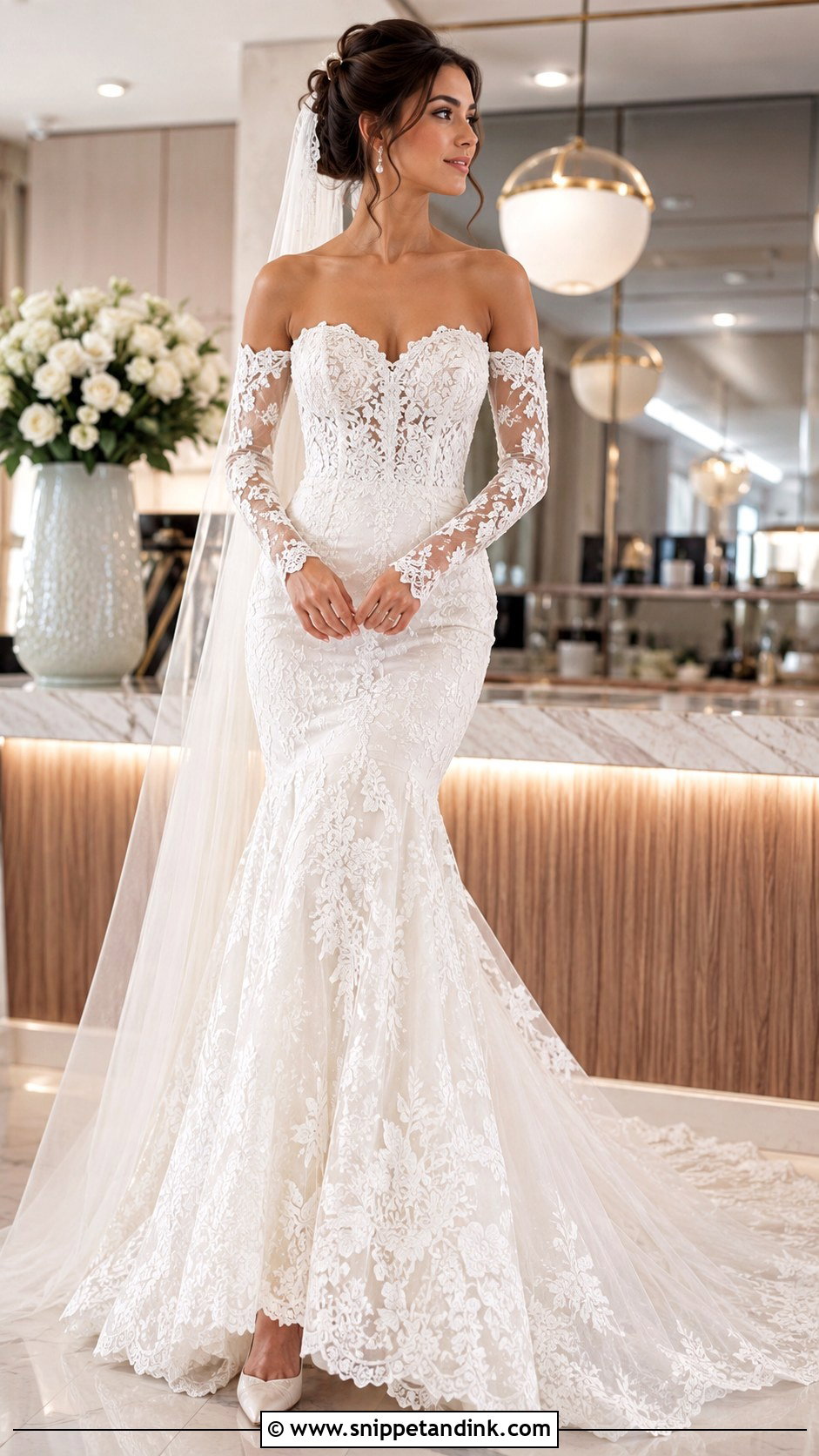 Lace Mermaid Wedding Dress With Detachable Sleeves - Snippet and Ink - 20 Modern Lace Wedding Dress Ideas