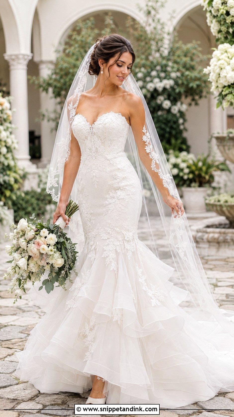Lace Mermaid Wedding Dress With Layered Ruffles - Snippet and Ink - 20 Mermaid Wedding Dress with Ruffles Ideas