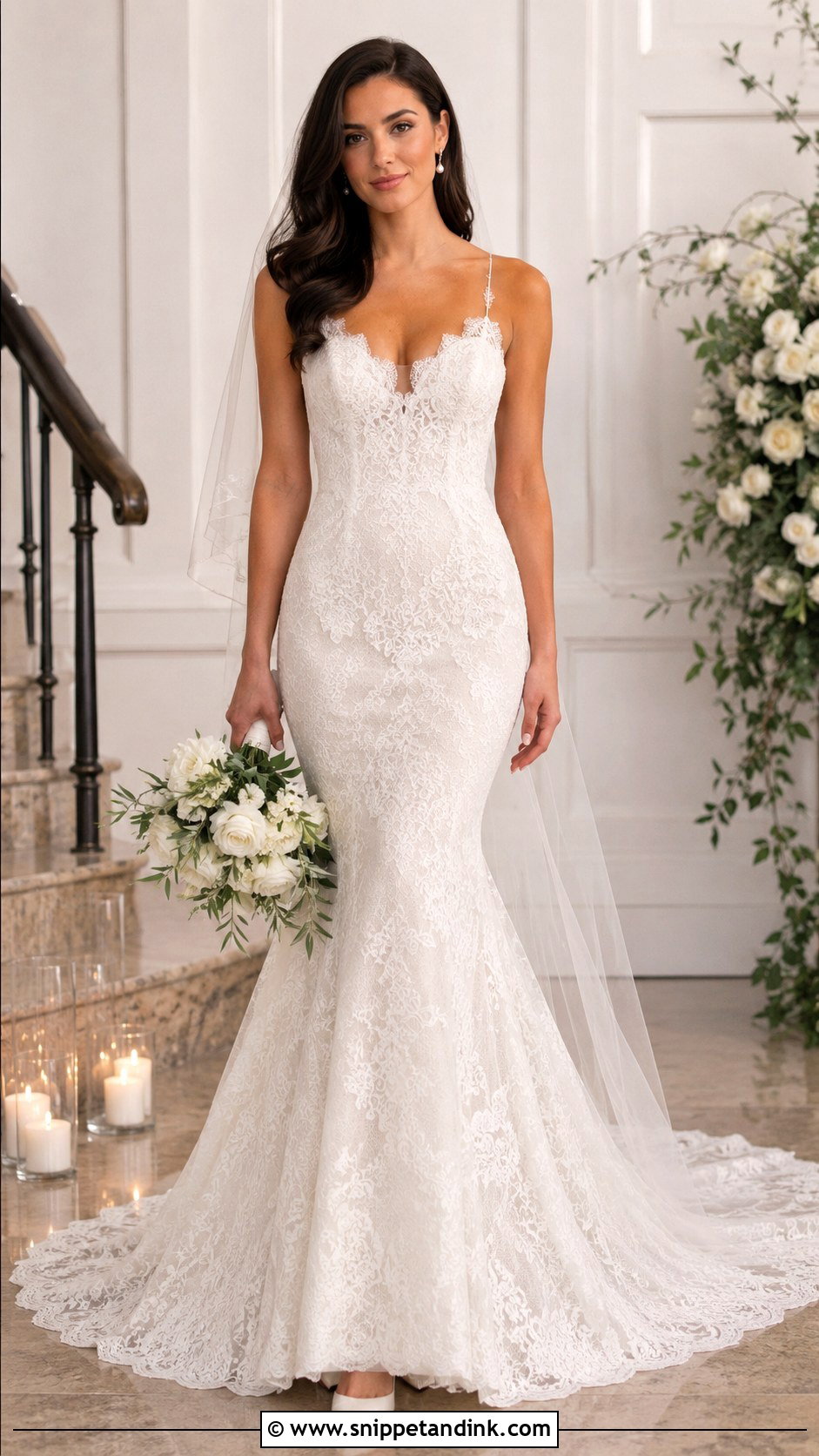Lace Mermaid Wedding Dress With Long Train - Snippet and Ink - 20 Long Tail Wedding Dress Ideas