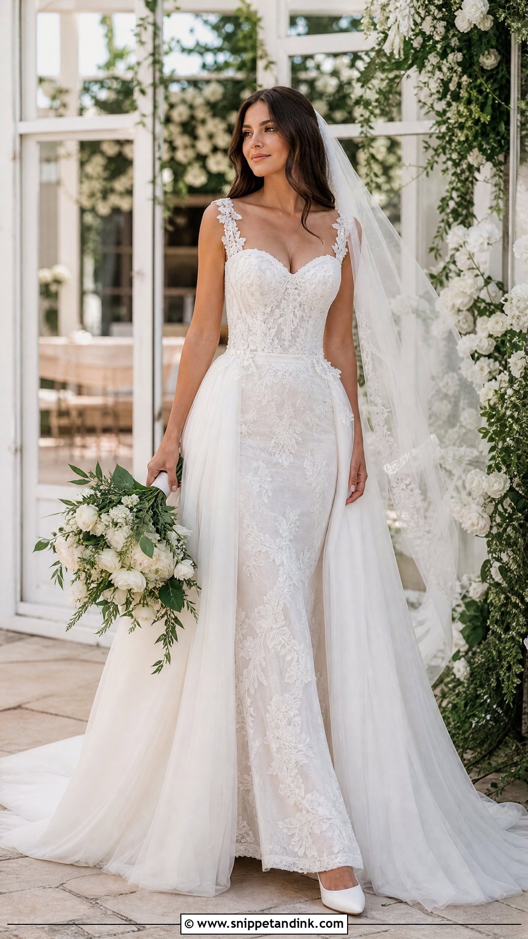 Lace Mermaid Wedding Dress With Tulle Overskirt - Snippet and Ink - 20 Mermaid Wedding Dress with Detachable Overskirt Ideas