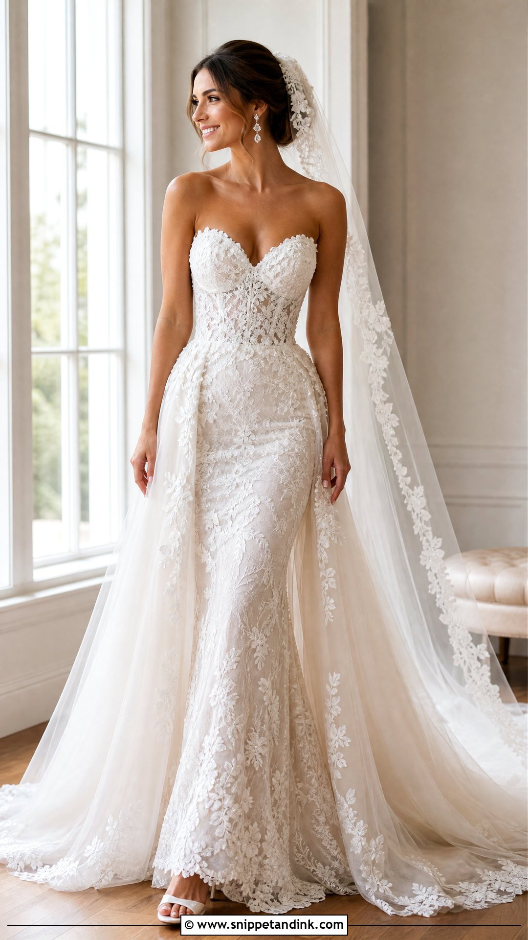 Lace Mermaid Wedding Dress With Tulle Overskirt - Snippet and Ink - 20 Removable Skirt Wedding Dress Ideas