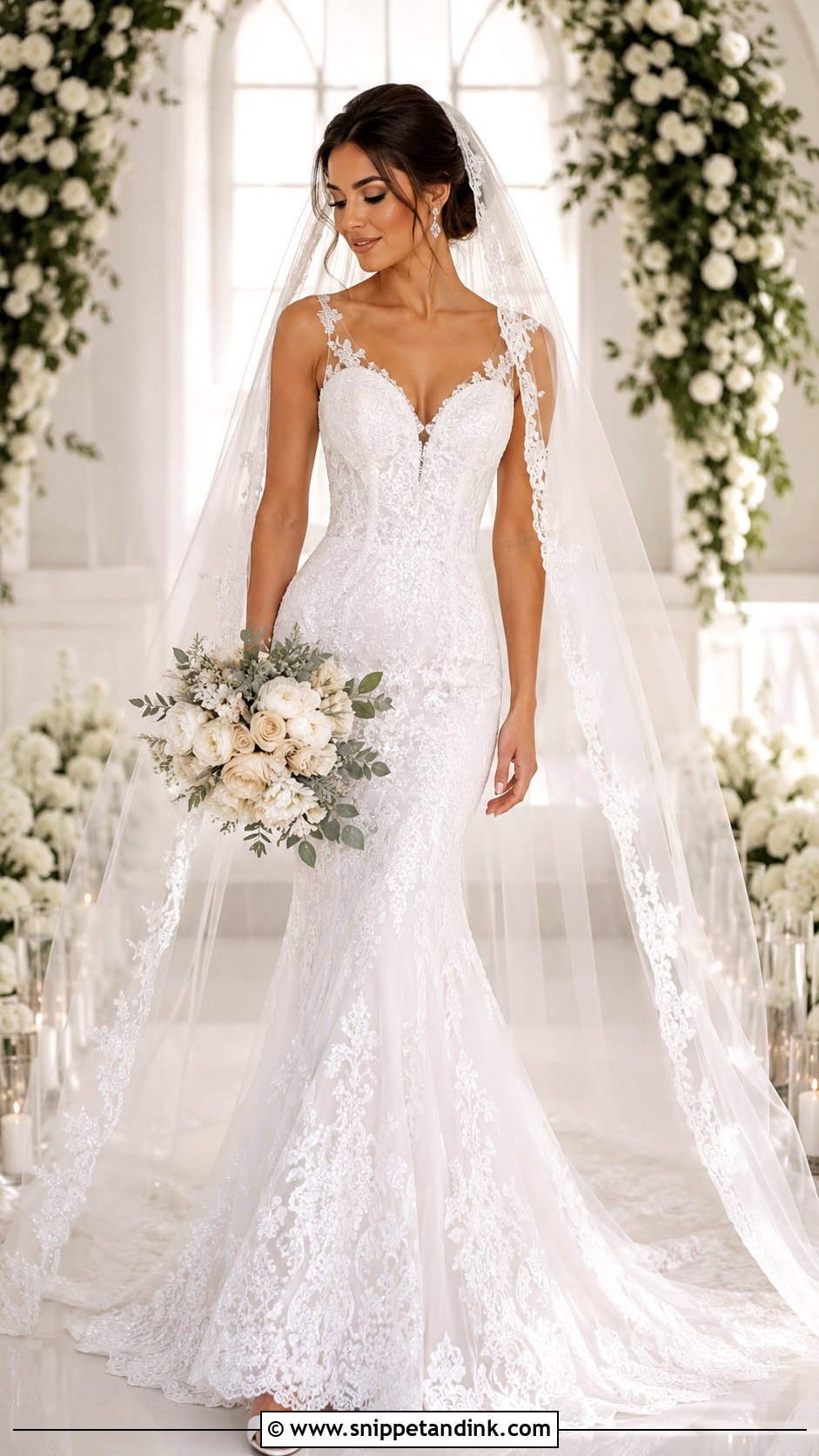 Lace Mermaid Wedding Dress With Veil - Snippet and Ink - 30 Lace Mermaid Wedding Dress Ideas