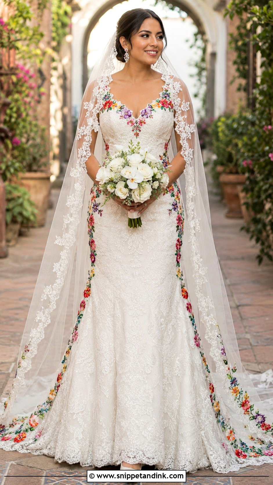 Lace Mexican Wedding Dress With Embroidery - Snippet and Ink - 20 Mexican Wedding Dresses