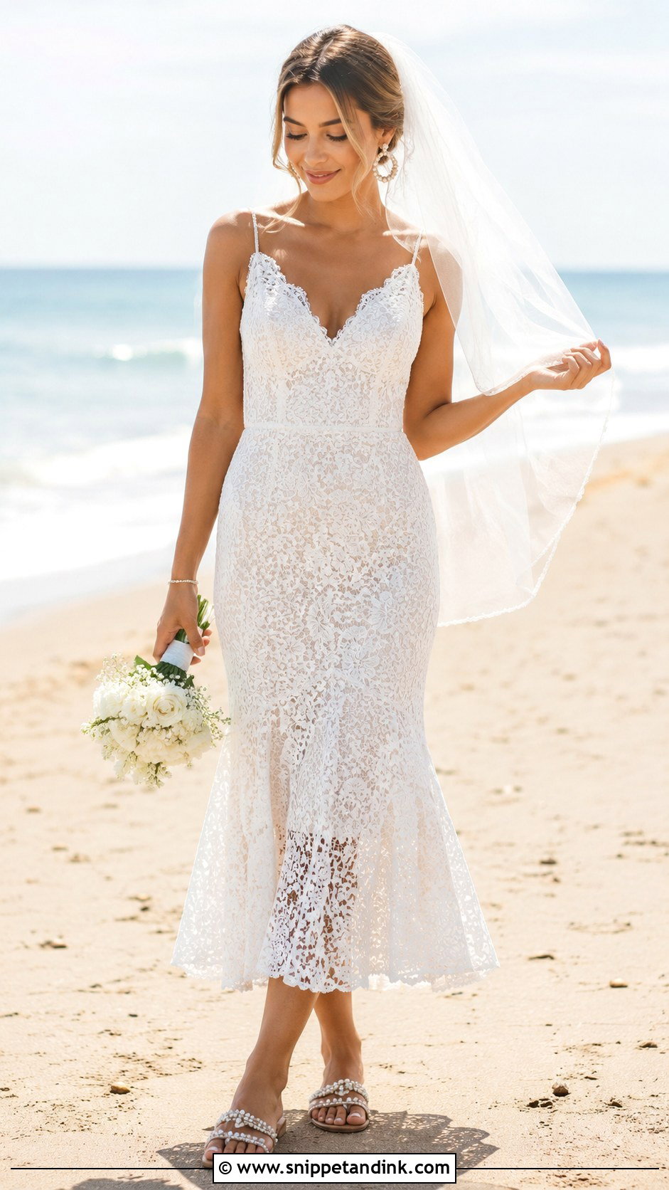 Lace Midi Beach Wedding Dress - Snippet and Ink - 20 Casual Beach Wedding Dress Ideas