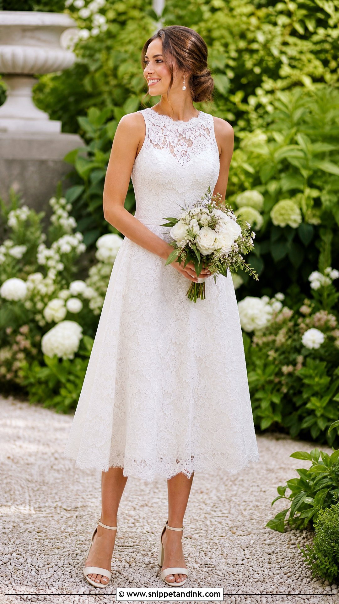 Lace Midi Bridal Dress With Block Heels - Snippet and Ink - 25 Midi Bridal Dress Ideas