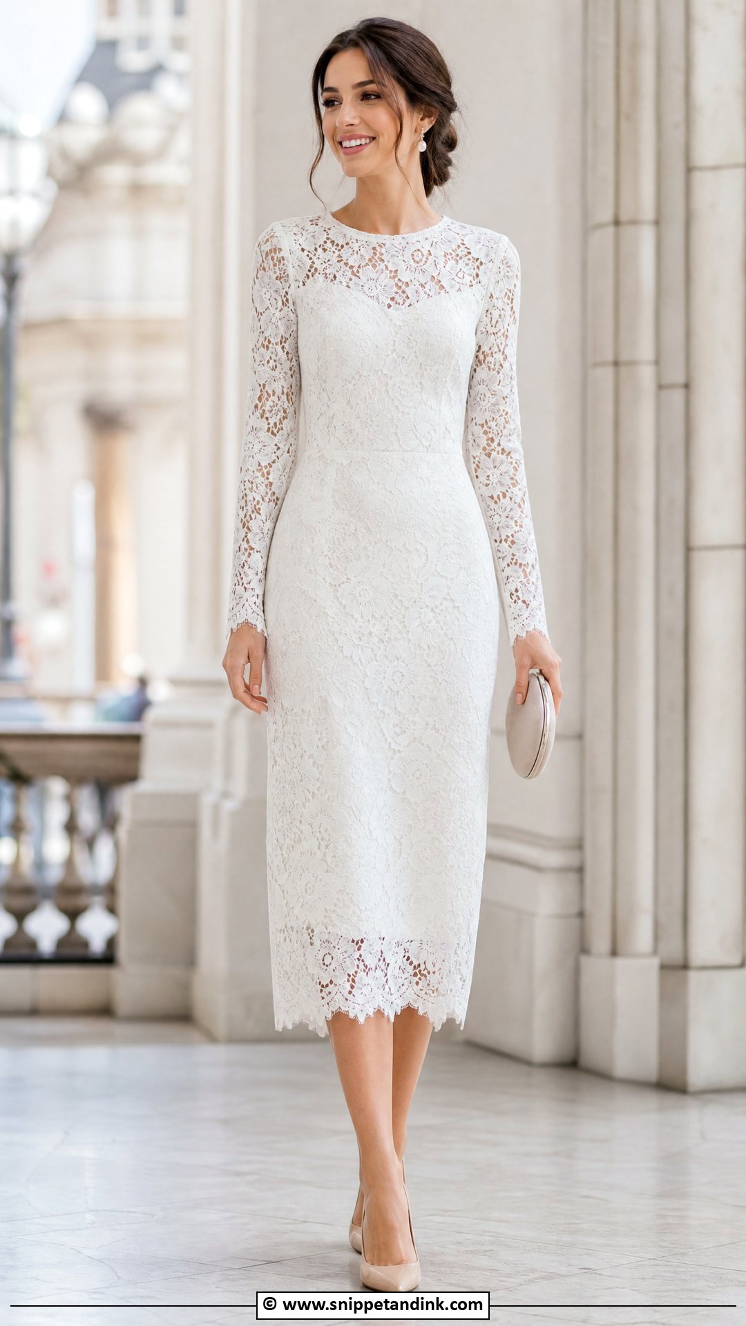 Lace Midi Civil Wedding Dress With Nude Pumps - Snippet and Ink - 35 Civil Wedding Dress Ideas