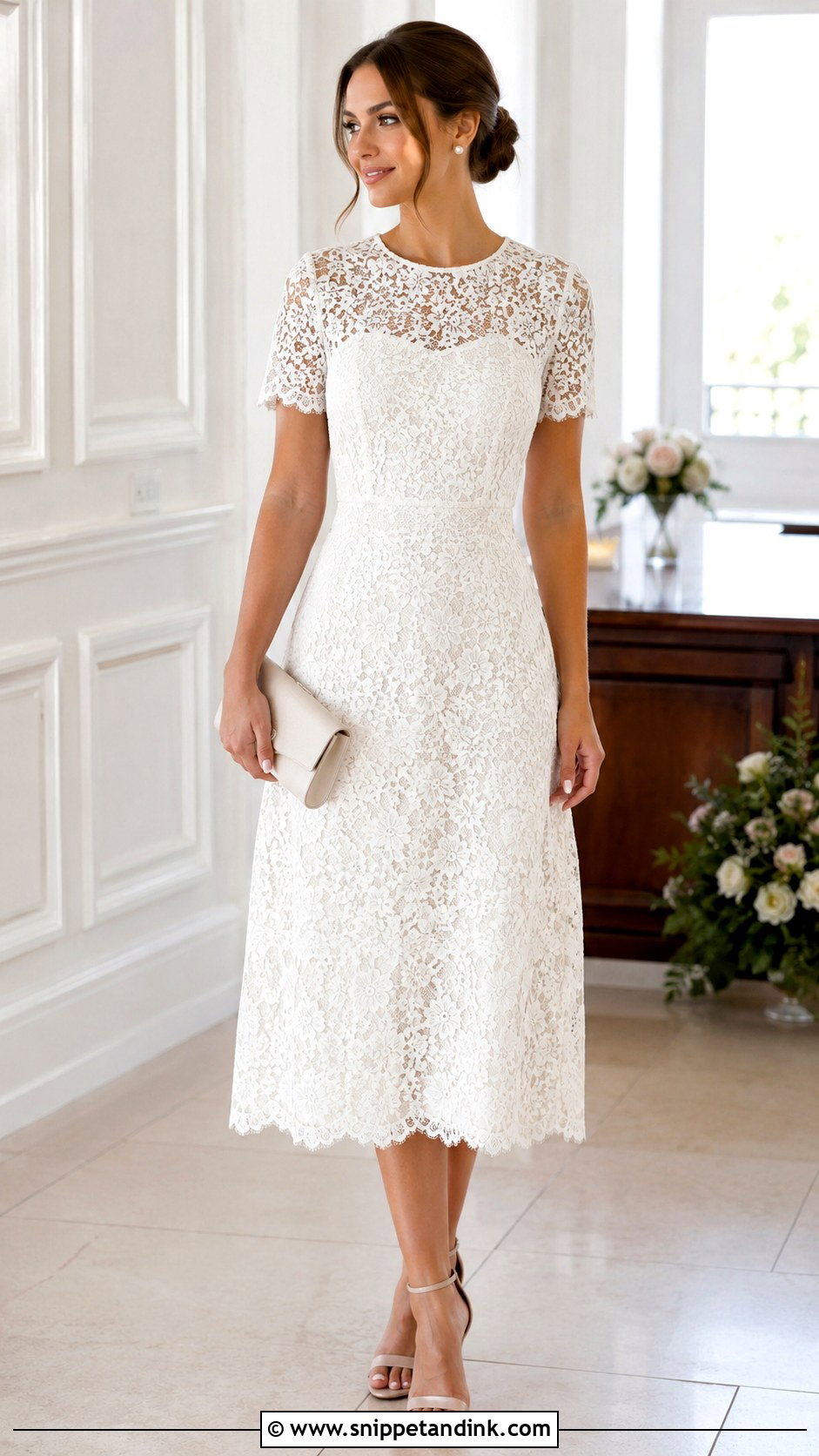 Lace Midi Civil Wedding Dress With Nude Sandals - Snippet and Ink - 25 Civil Wedding Dress Simple Midi Ideas