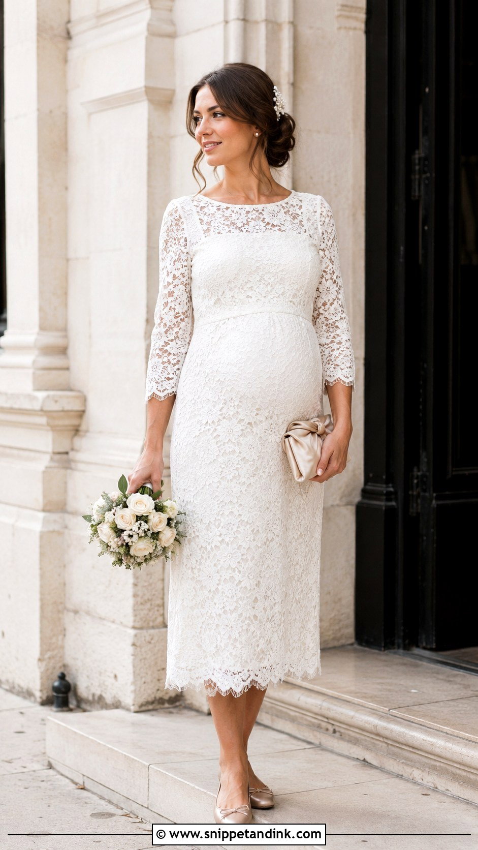 Lace Midi Civil Wedding Dress for Pregnant Bride - Snippet and Ink - 20 Civil Wedding Dress for Pregnant Bride Ideas