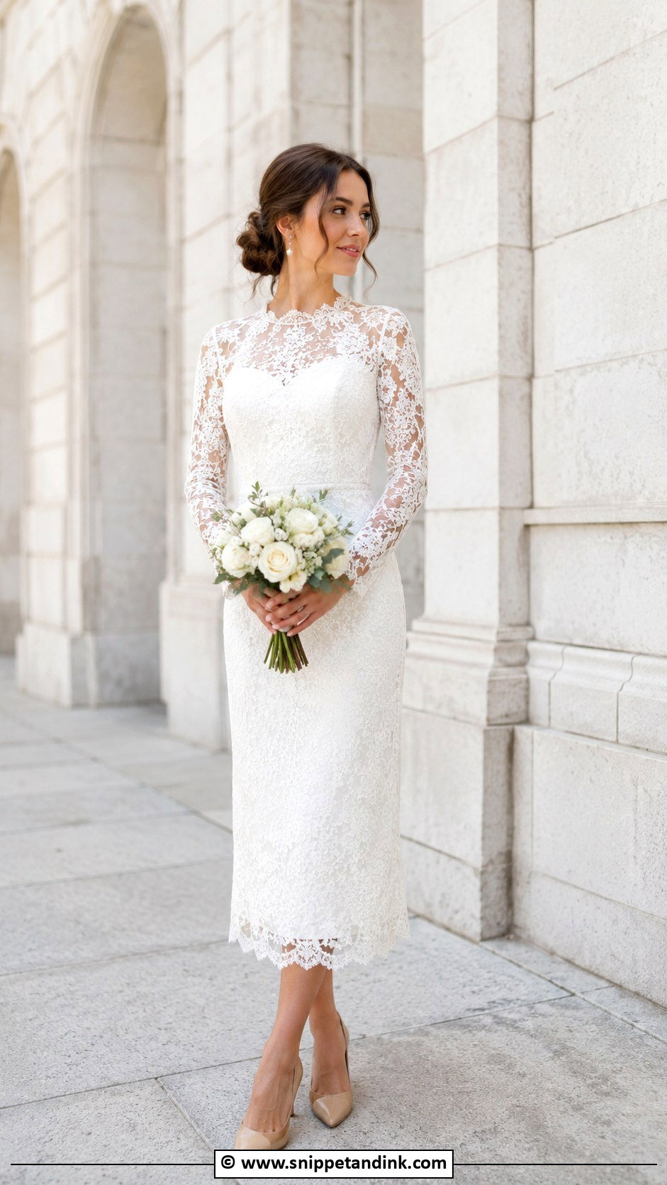 Lace Midi Court Wedding Dress - Snippet and Ink - 30 Court Wedding Dress Ideas