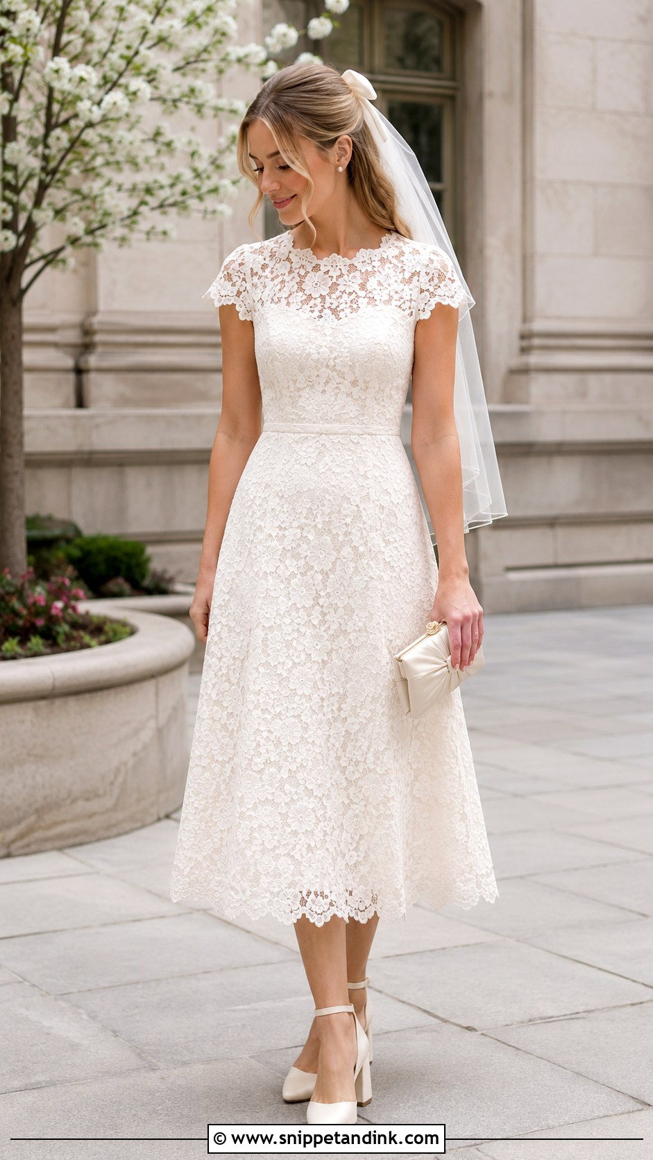 Lace Midi Courthouse Elopement Dress - Snippet and Ink - 20 Courthouse Elopement Dress Ideas