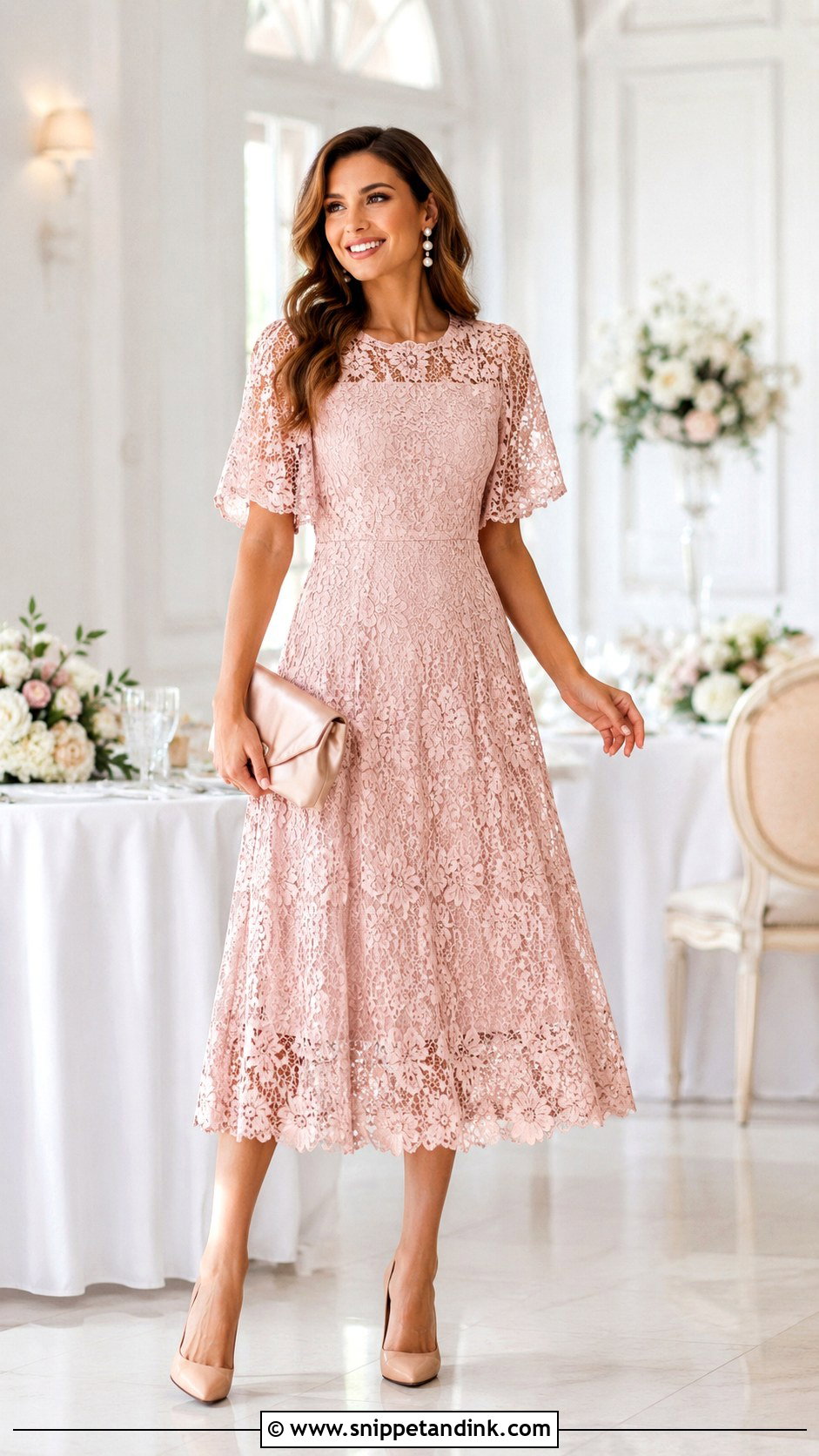 Lace Midi Dress Anniversary Outfit - Snippet and Ink - 25 Wedding Anniversary Outfit Ideas