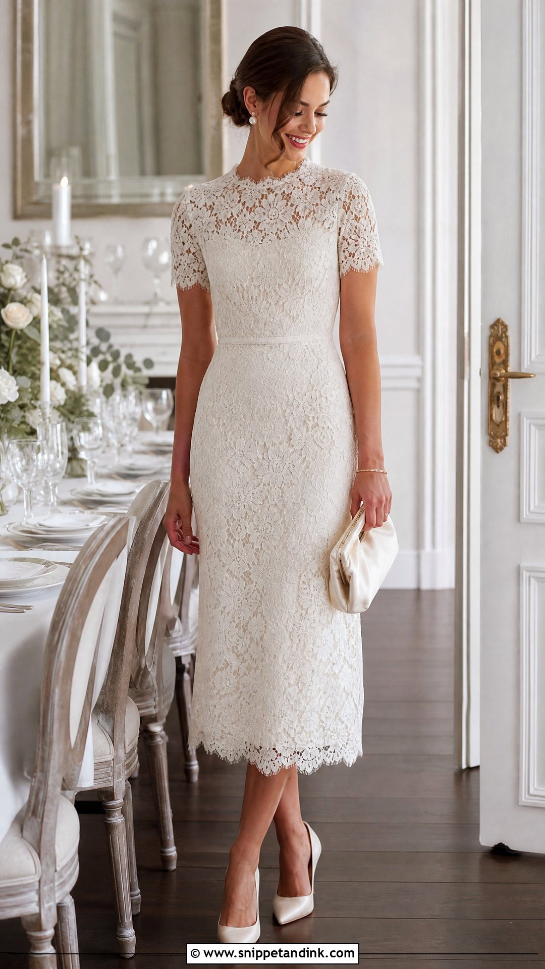 Lace Midi Dress Bride Outfit - Snippet and Ink - 20 Outfit for Bride Ideas