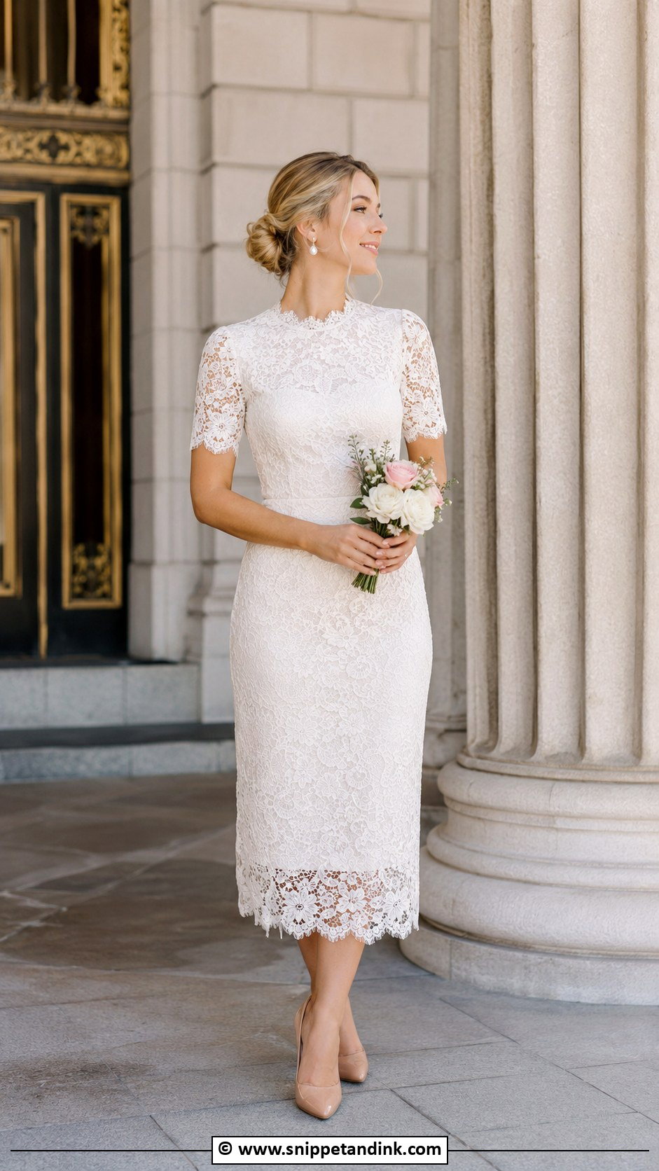Lace Midi Dress City Hall Wedding Outfit - Snippet and Ink - 30 City Hall Wedding Outfit Ideas