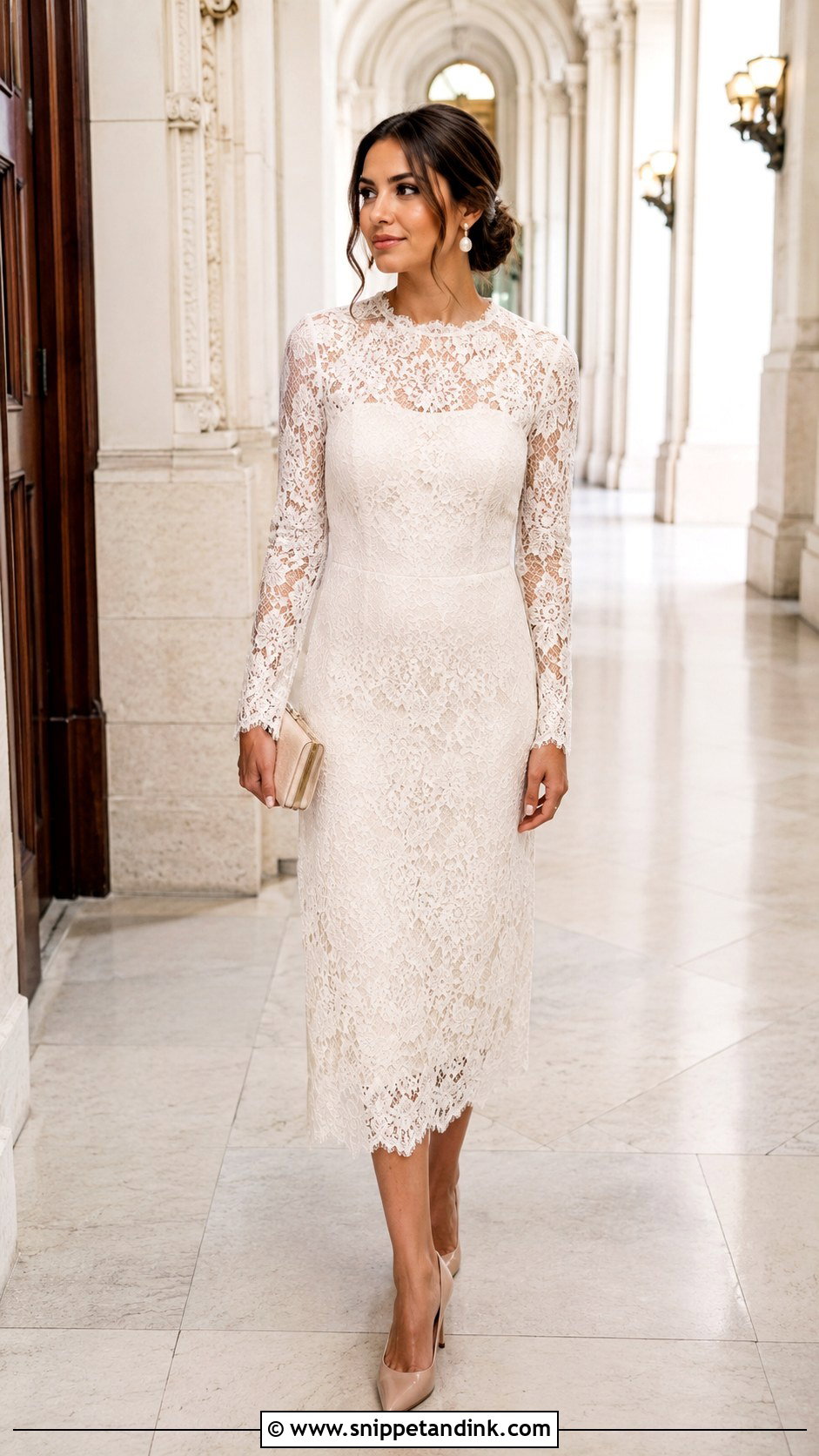 Lace Midi Dress Civil Marriage Outfit - Snippet and Ink - 25 Civil Marriage Outfit Ideas