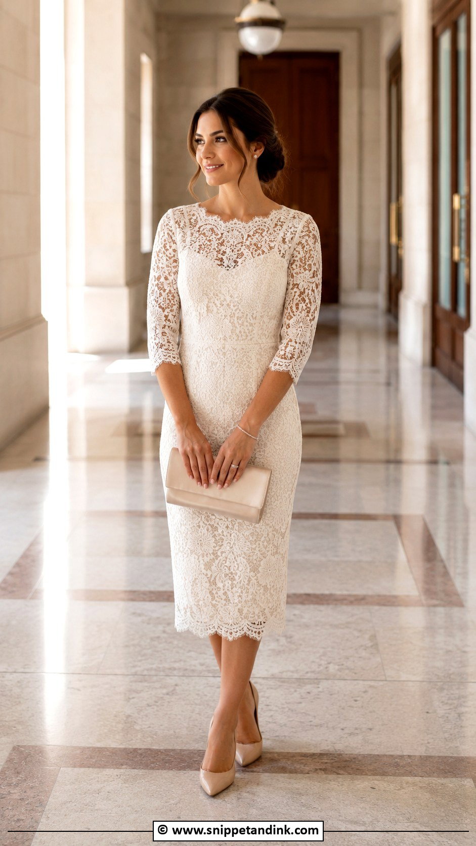 Lace Midi Dress Civil Wedding Outfit - Snippet and Ink - 30 Civil Wedding Outfit Ideas