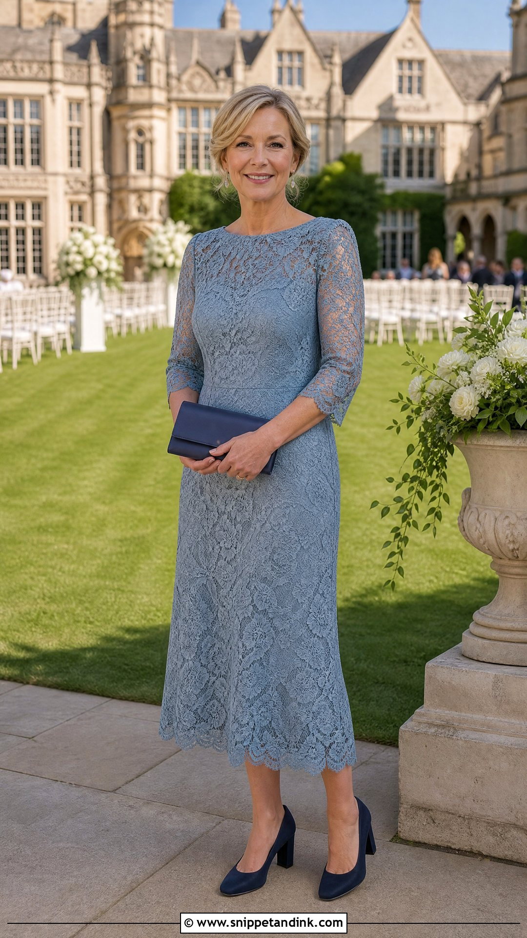 Lace Midi Dress Outdoor Wedding Outfit - Snippet and Ink - 20 Outdoor Wedding Outfit Ideas