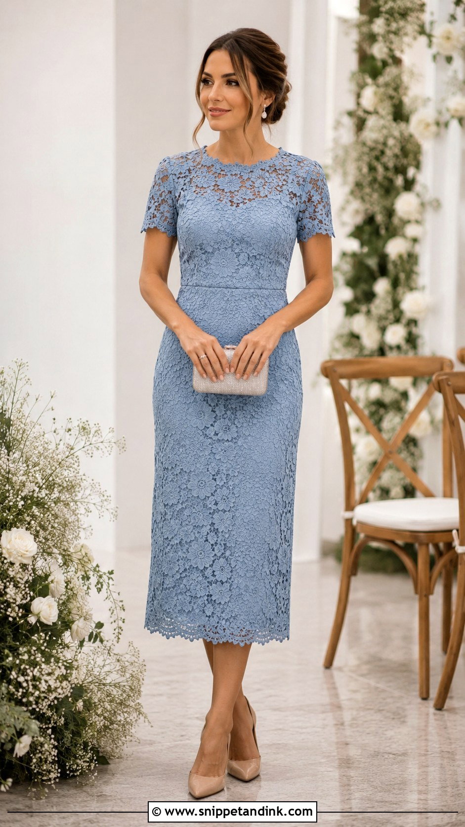 Lace Midi Dress Wedding Attire - Snippet and Ink - 25 Semi Formal Wedding Attire for Women Ideas