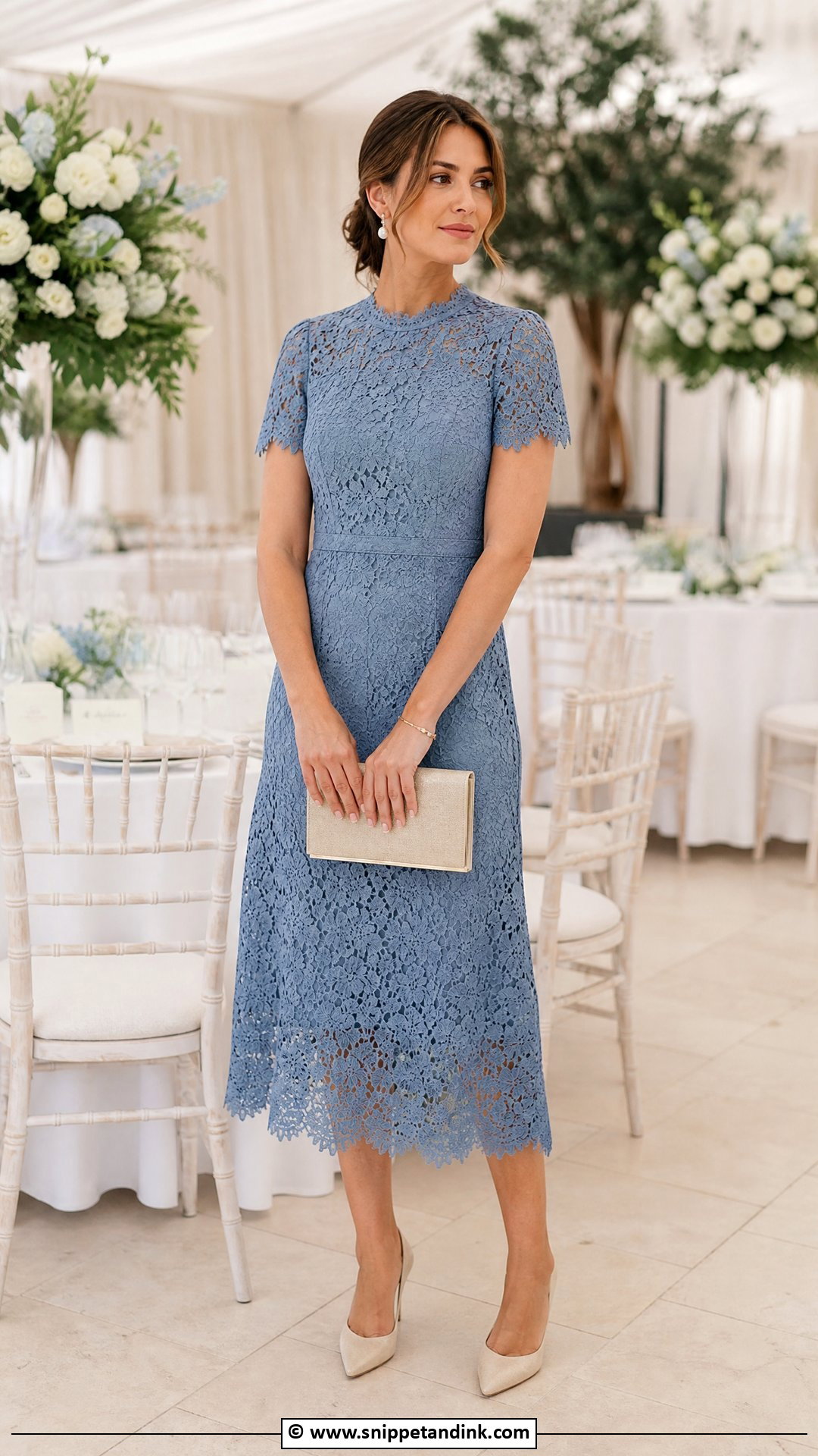 Lace Midi Dress Wedding Guest Outfit - Snippet and Ink - 35 Dress Wedding Ideas