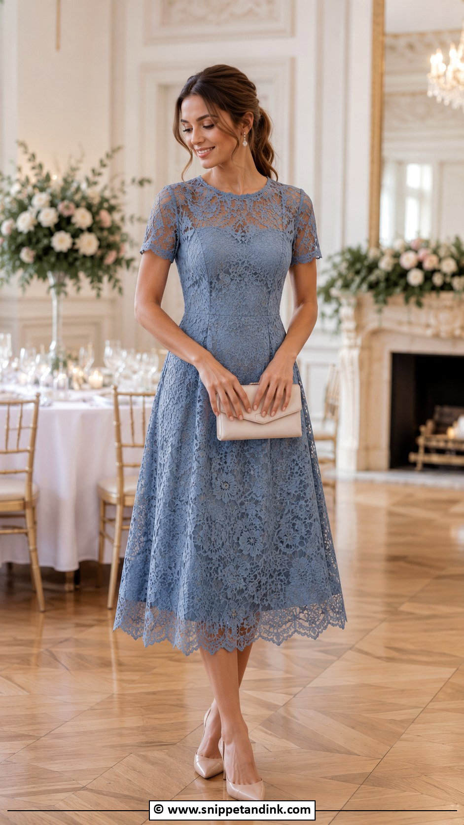 Lace Midi Dress Wedding Guest Outfit - Snippet and Ink - 35 Semi Formal Wedding Attire Ideas