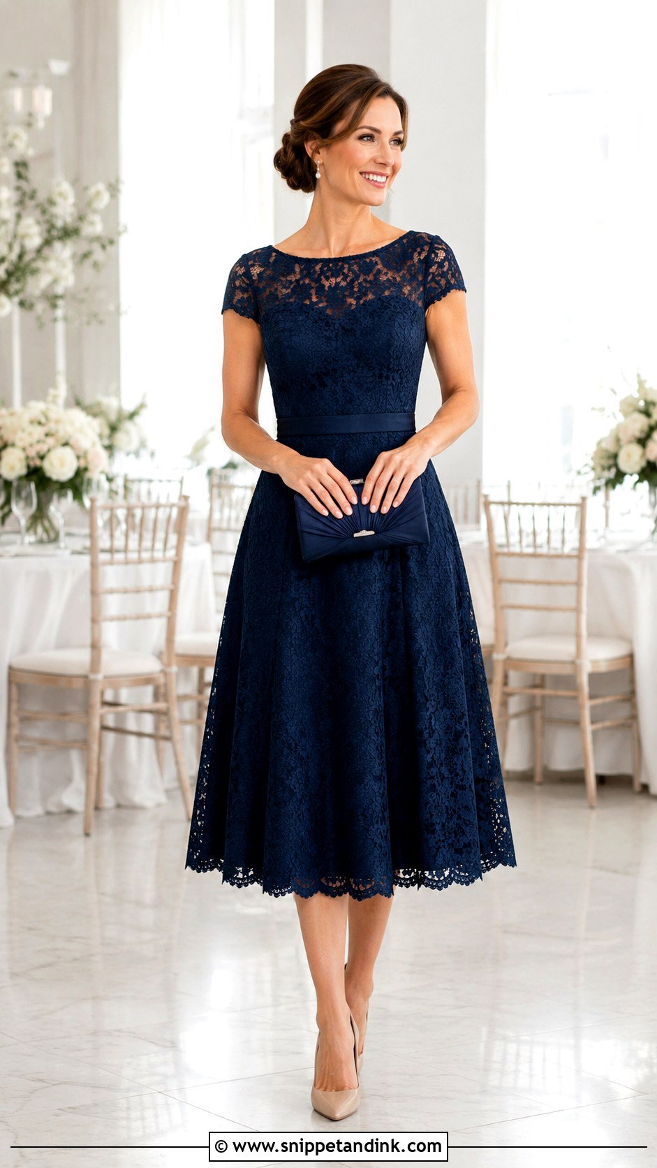 Lace Midi Dress Wedding Guest Outfit - Snippet and Ink - 20 Elegant Wedding Outfit Ideas