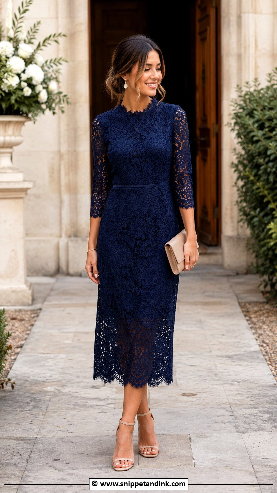 Lace Midi Dress Wedding Guest Outfit - Snippet and Ink - 25 Wedding Clothing Ideas