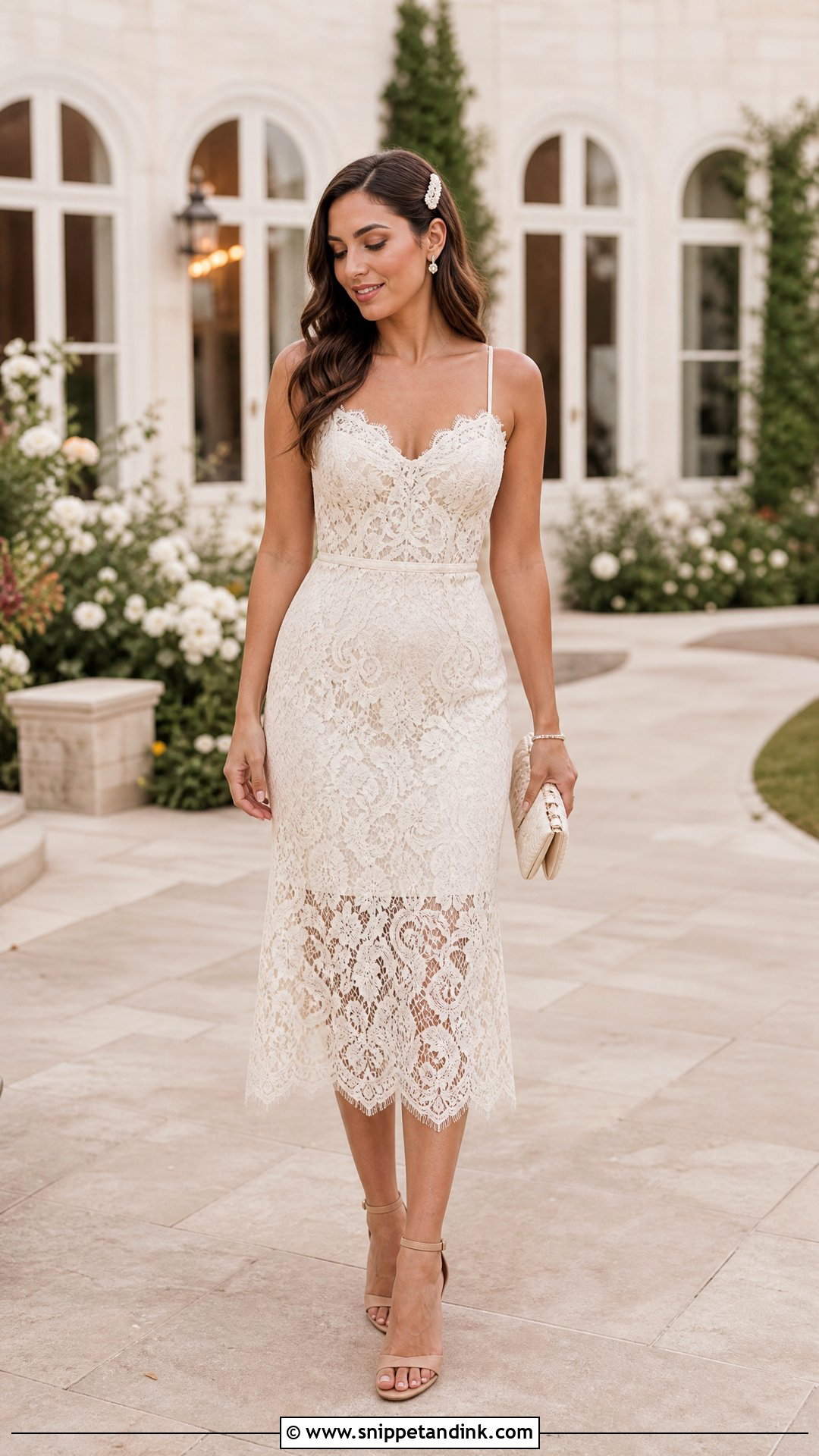 Lace Midi Dress Wedding Night Outfit - Snippet and Ink - 25 Wedding Night Outfit Brides Ideas