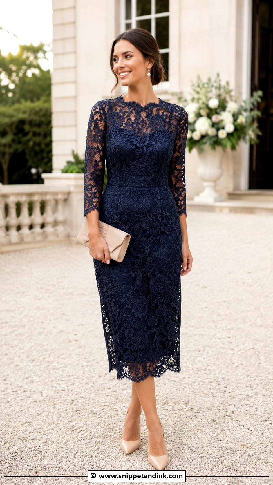 Lace Midi Dress Wedding Outfit - Snippet and Ink - 30 Outfit for Wedding Ideas