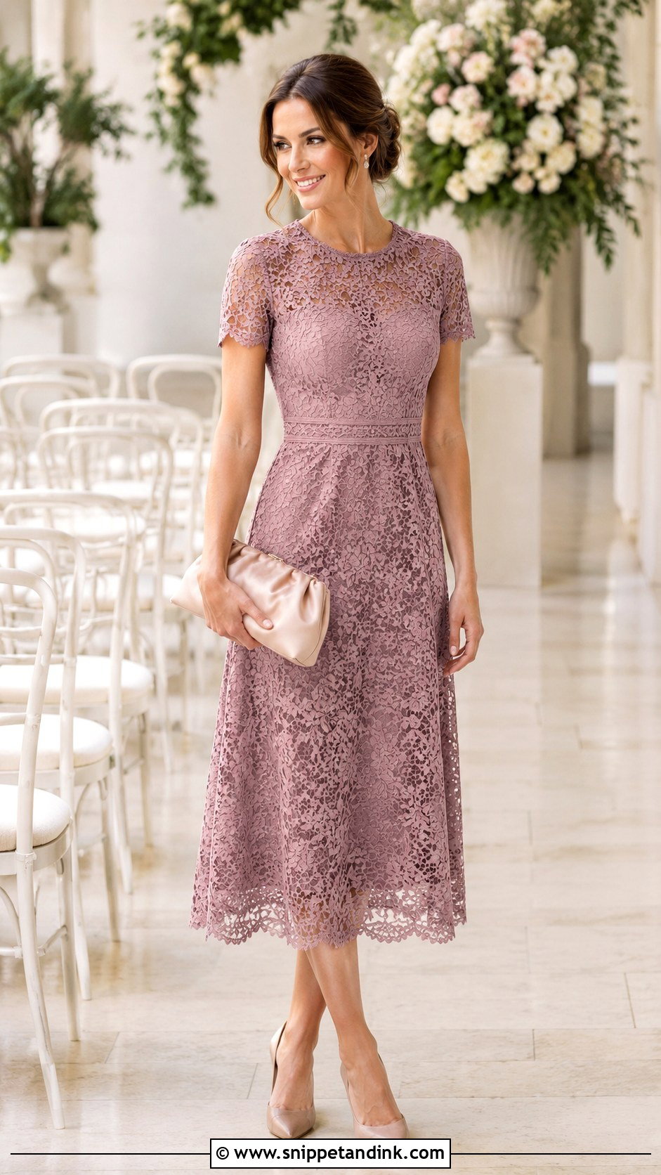 Lace Midi Dress Wedding Outfit - Snippet and Ink - 25 Simple Wedding Outfit Ideas