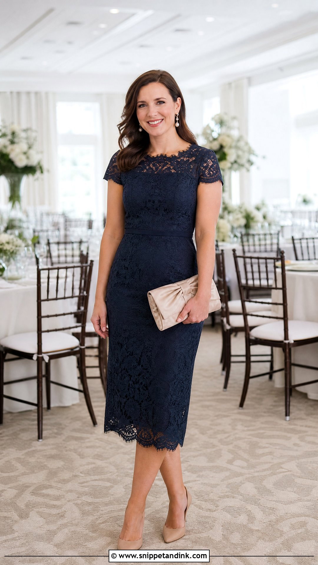 Lace Midi Dress Wedding Outfit - Snippet and Ink - 25 Wedding Outfits Women