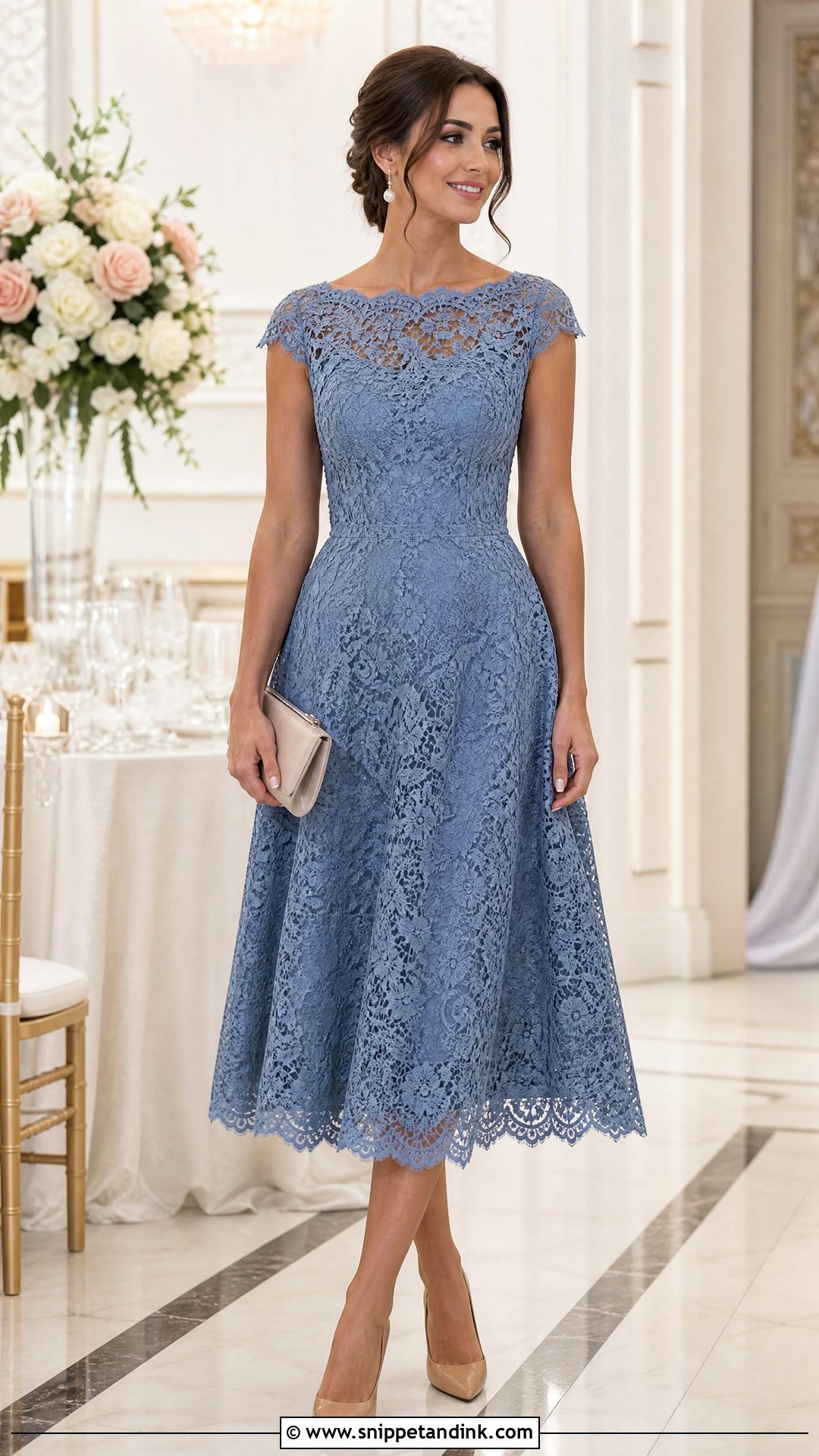 Lace Midi Dress Wedding Outfit - Snippet and Ink - 20 Sister’s Wedding Outfit Ideas