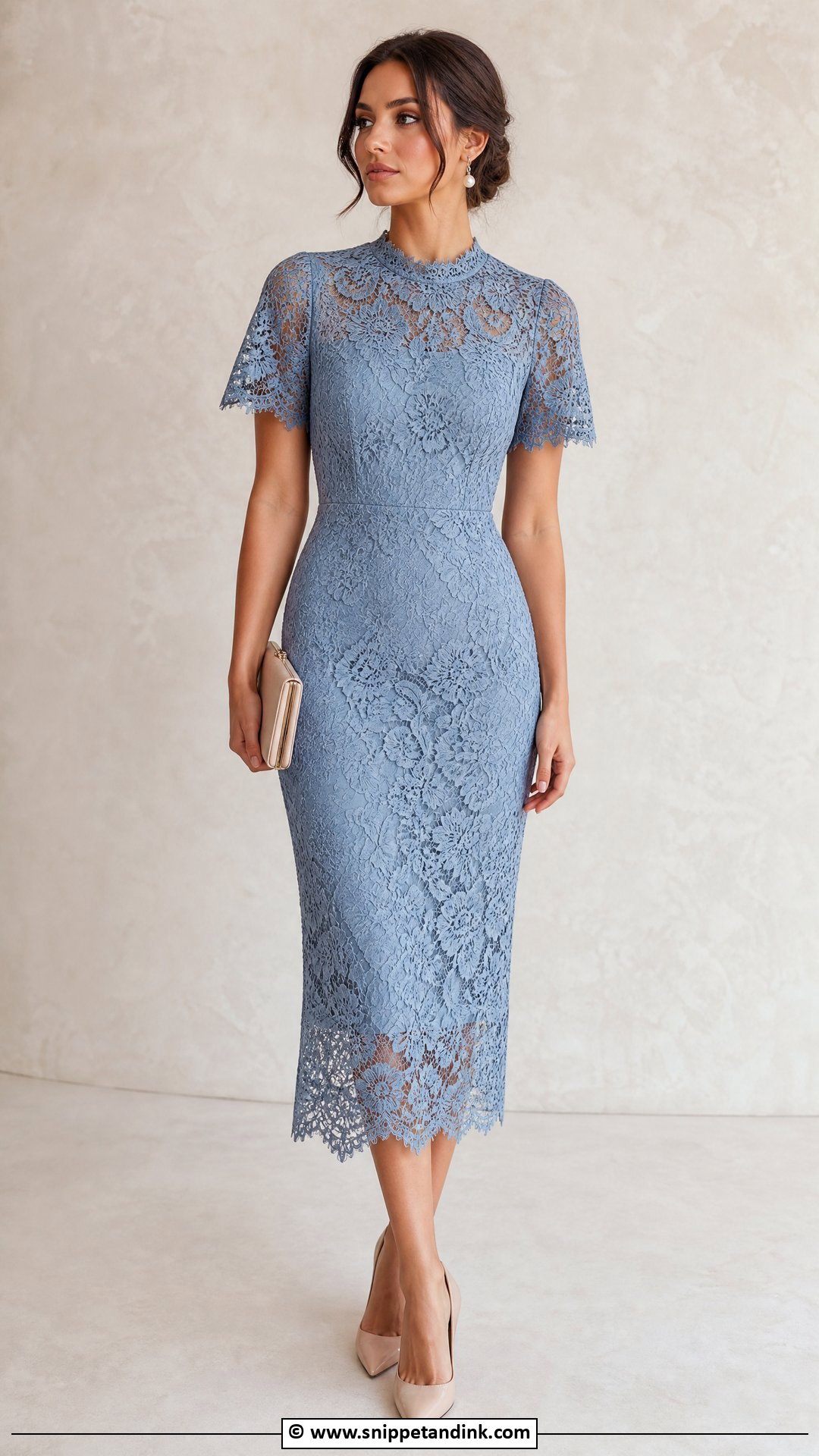 Lace Midi Dress Wedding Outfit - Snippet and Ink - 30 Weeding Dressing Woman Ideas