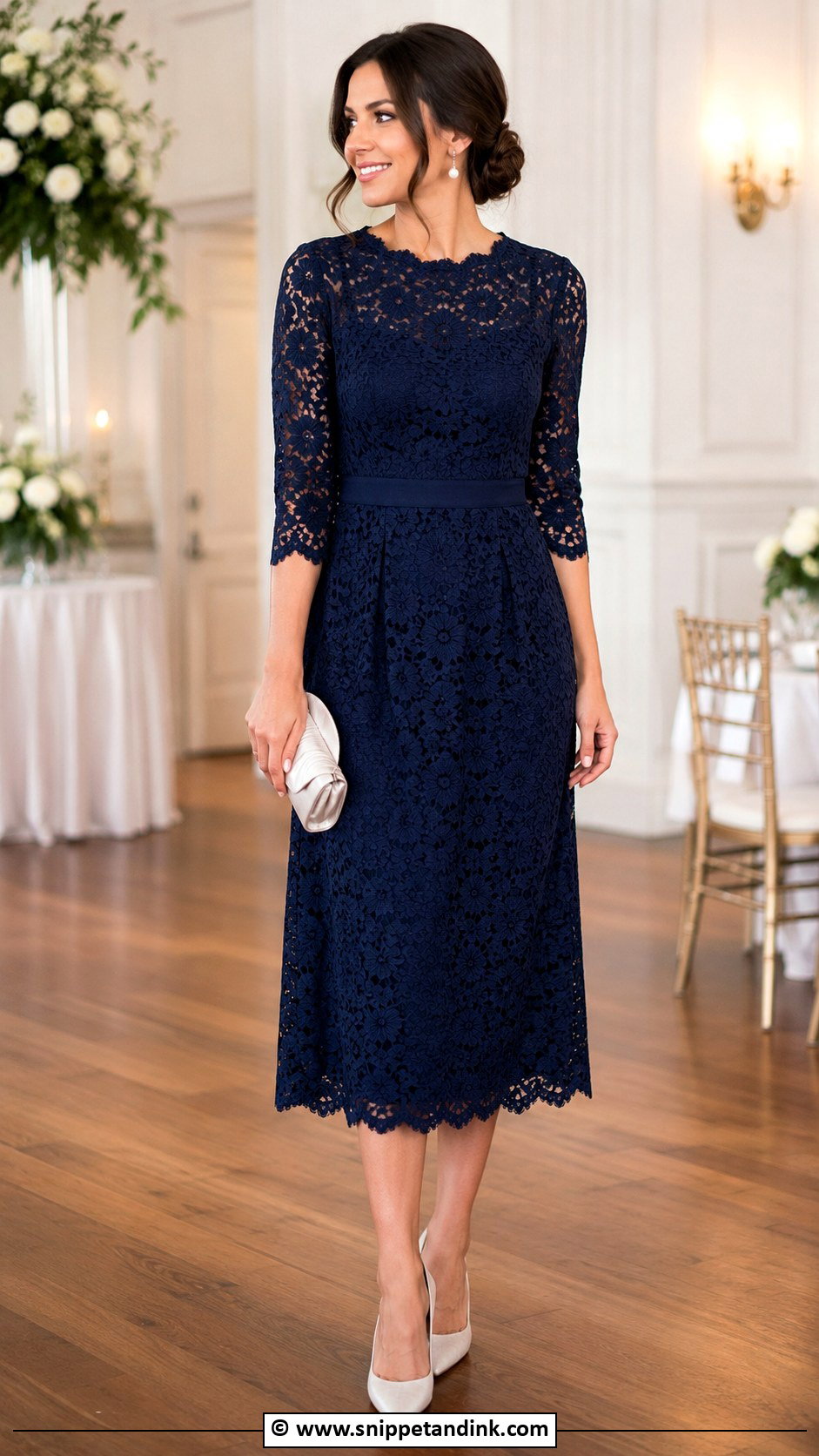 Lace Midi Dress Wedding Outfit - Snippet and Ink - 35 Wedding Outfits