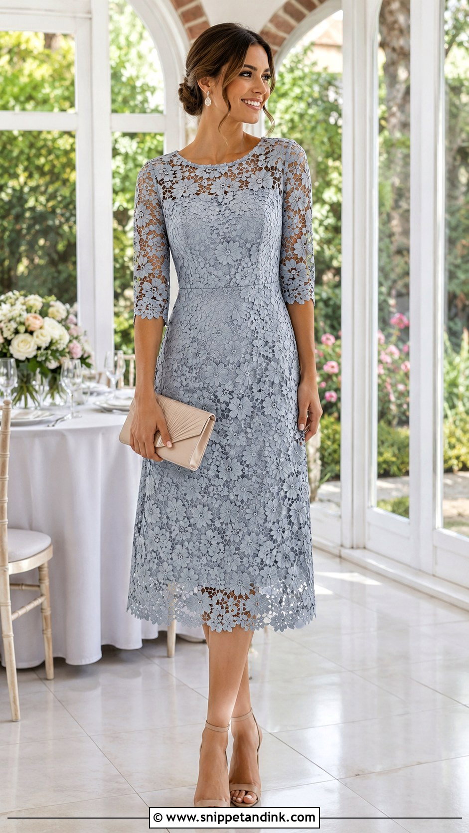 Lace Midi Dress Wedding Outfit - Snippet and Ink - 30 Trendy Wedding Outfits