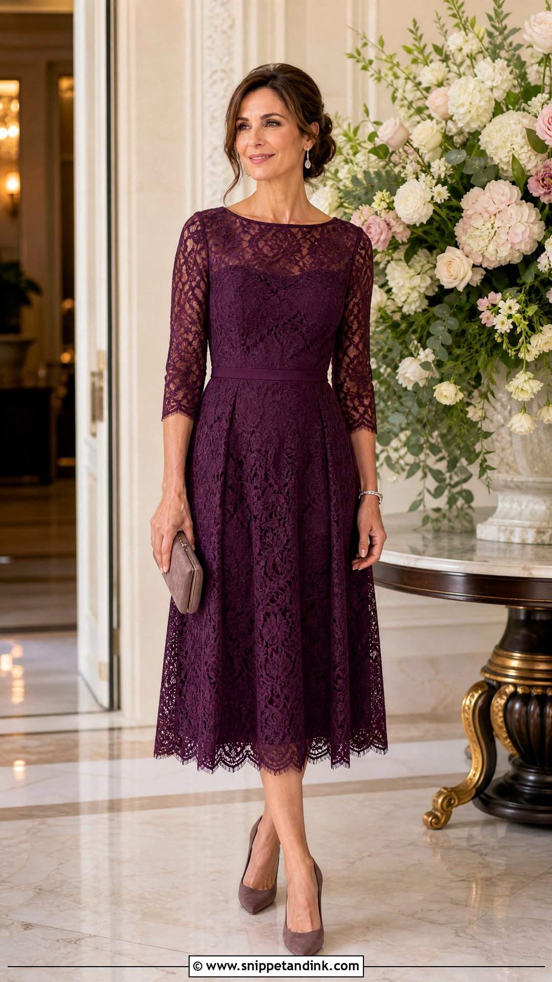 Lace Midi Dress Wedding Party Outfit - Snippet and Ink - 20 Wedding Party Wear Ideas