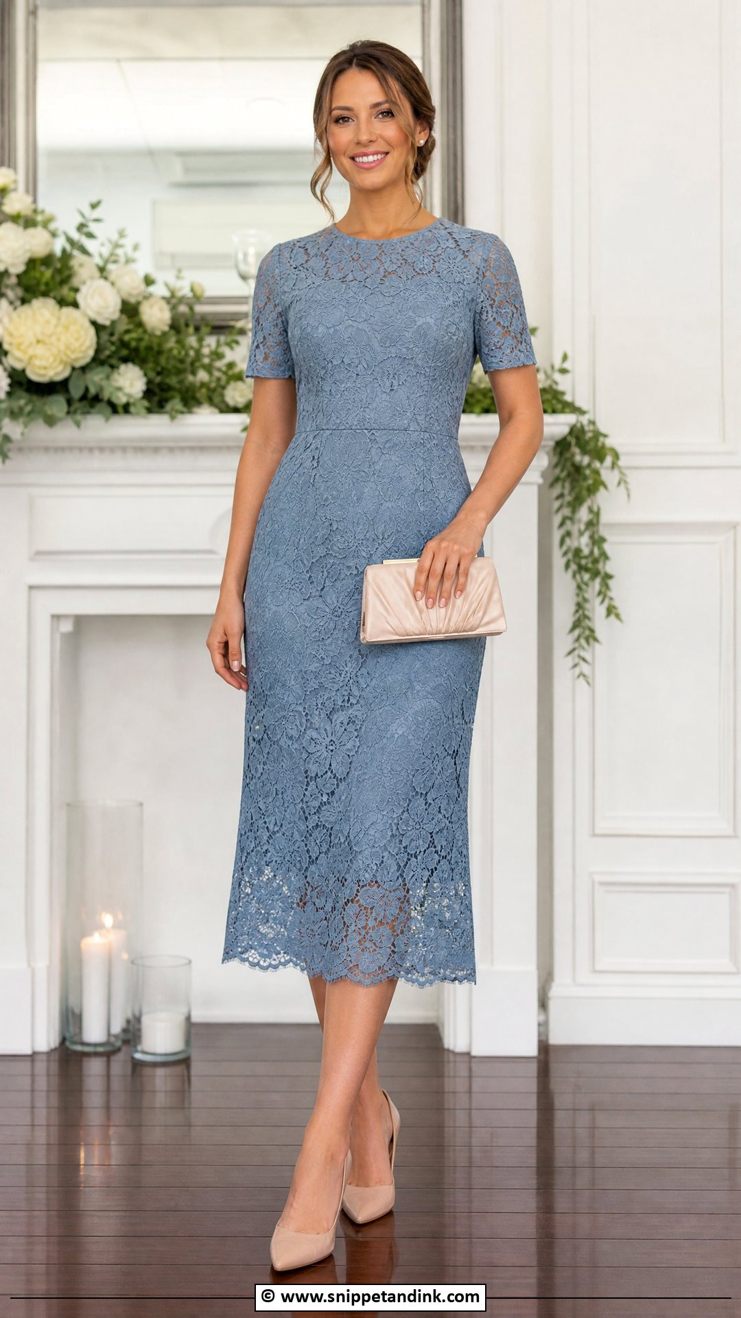 Lace Midi Dress Wedding Party Outfit - Snippet and Ink - 30 Wedding Party Outfits