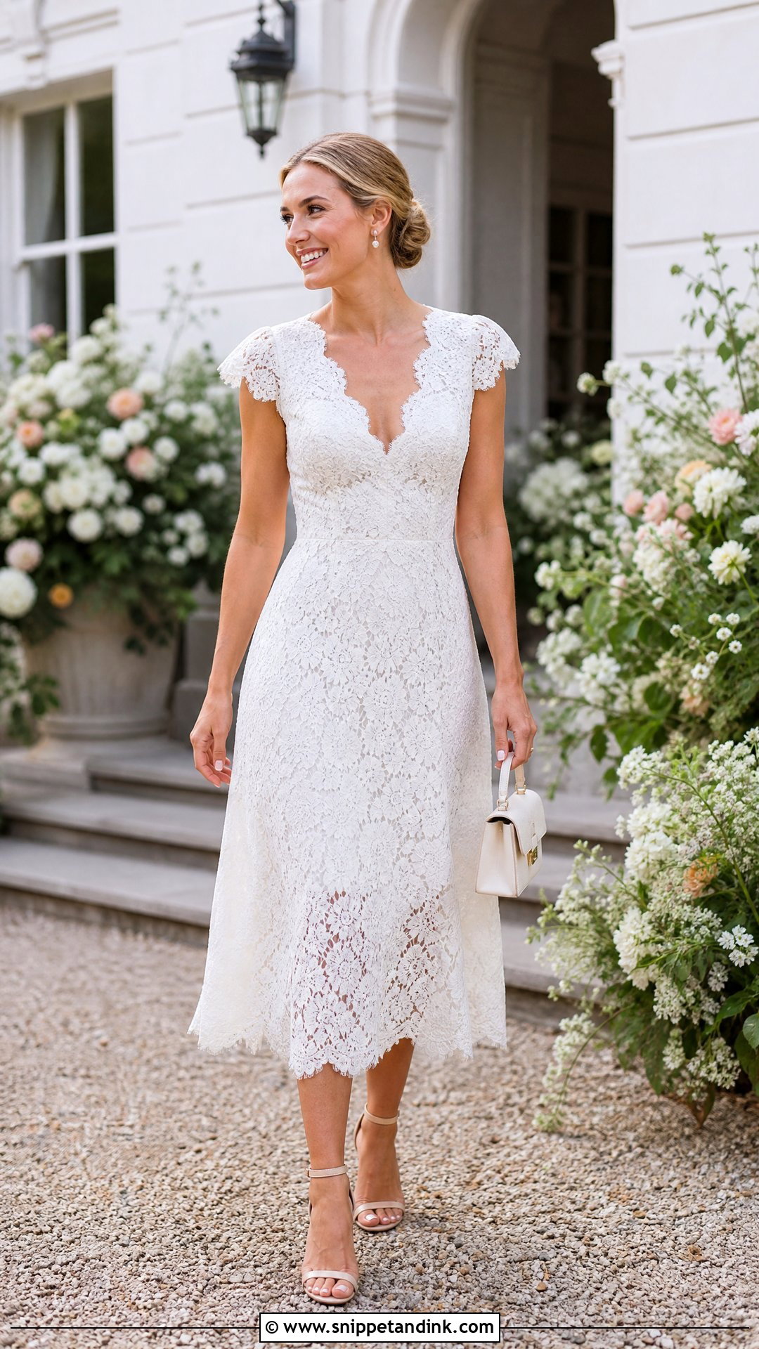 Lace Midi Dress Wedding Send Off Outfit - Snippet and Ink - 20 Wedding Send Off Outfit Ideas