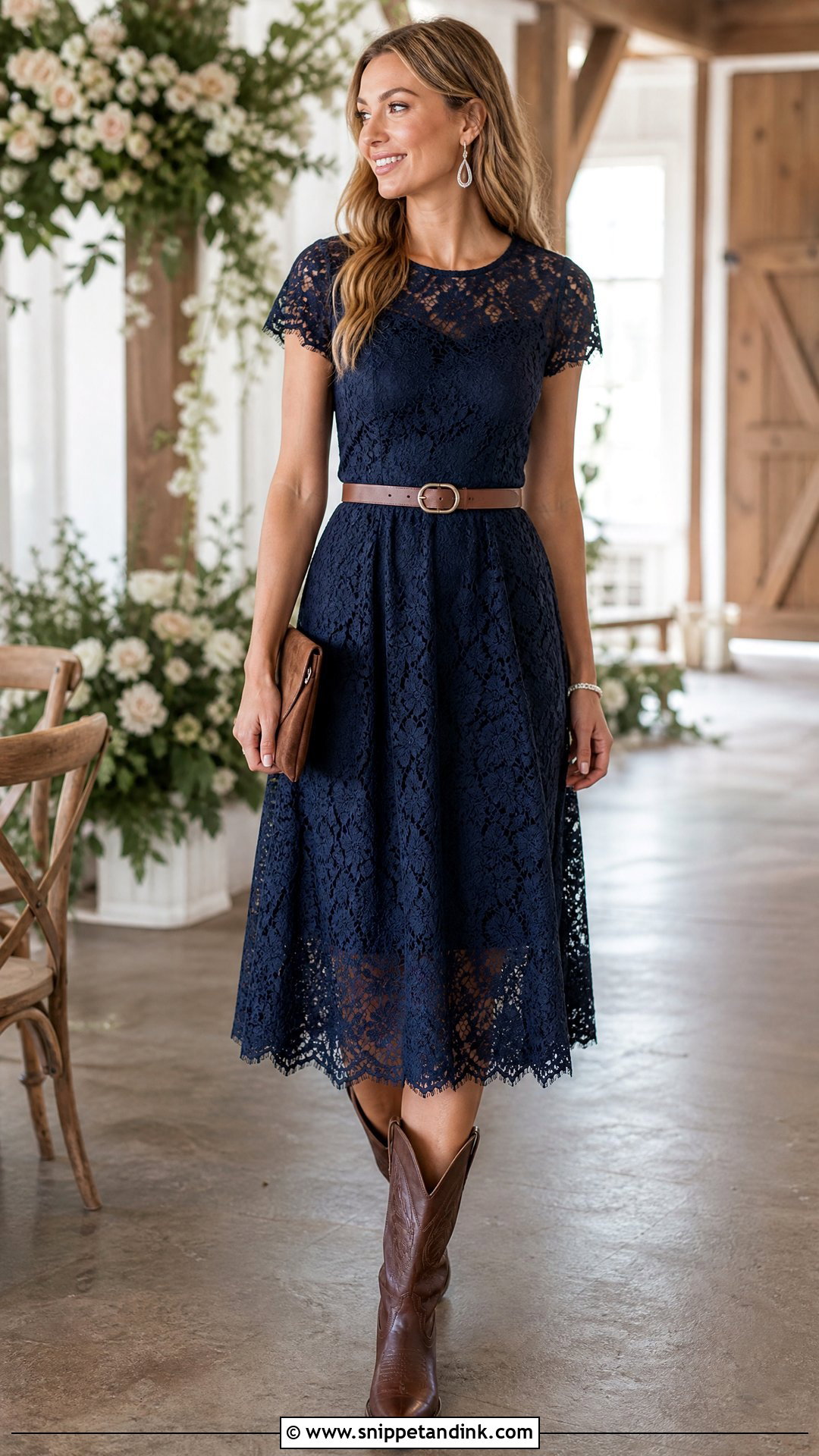 Lace Midi Dress Western Wedding Outfit - Snippet and Ink - 20 Western Outfit for Wedding Ideas