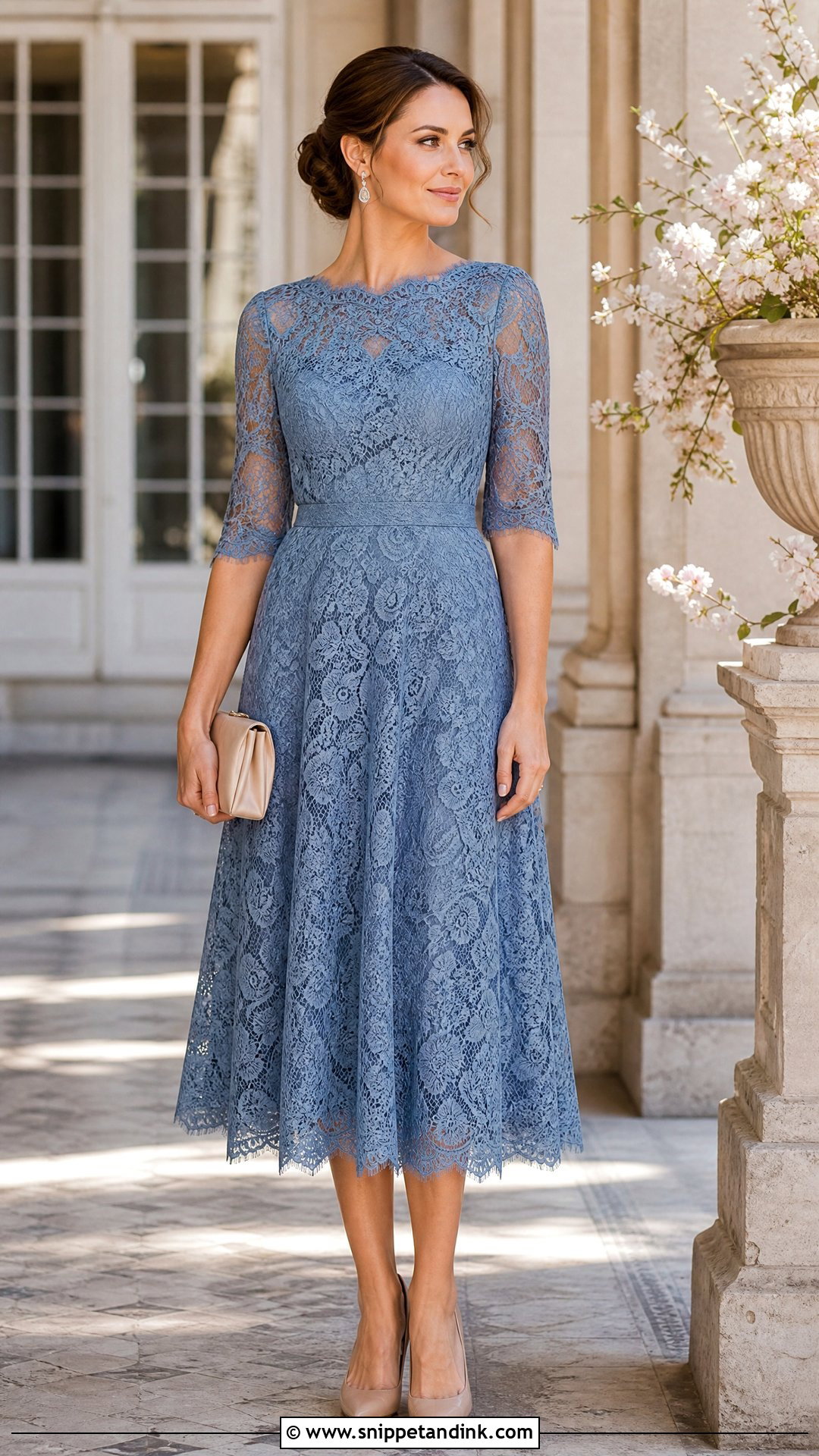 Lace Midi Dress for a Spring Wedding - Snippet and Ink - 20 Spring Wedding Attire Ideas