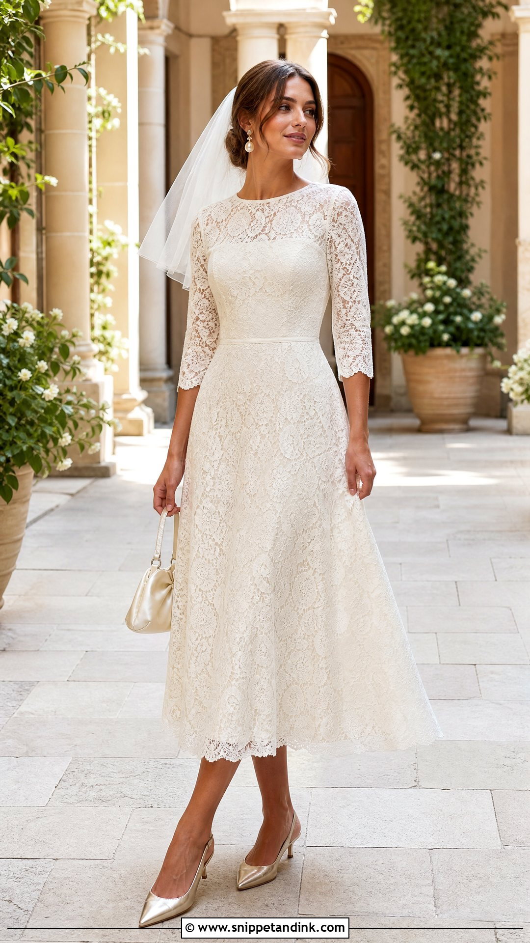 Lace Midi Elopement Wedding Dress - Snippet and Ink - 20 Simple Elopement Wedding Dress Ideas